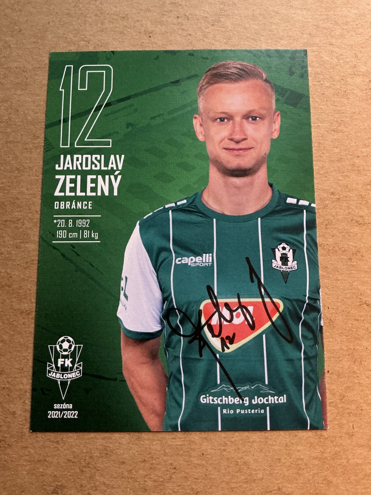 Jaroslav Zelený, Czech Republic 🇨🇿 FK Jablonec 2021/22 hand signed - Autographs-World
