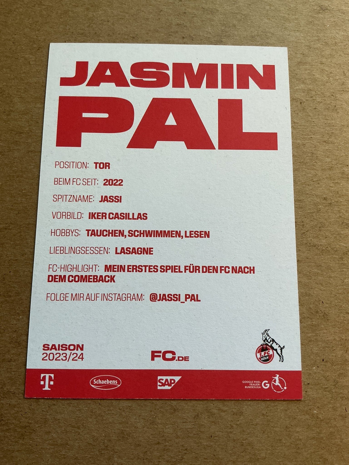 Jasmin Pal, Austria 🇦🇹 1.FC Köln 2023/24 hand signed - Autographs-World