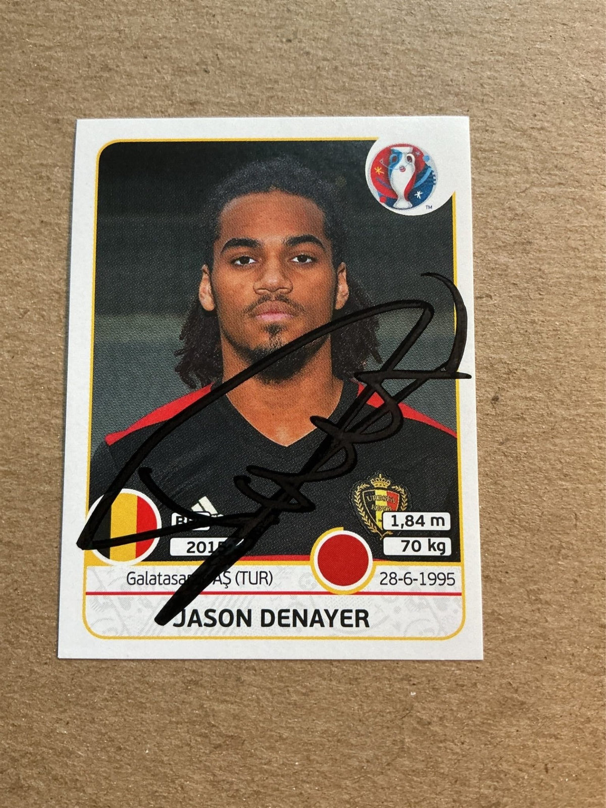 Jason Denayer, Belgium 🇧🇪 UEFA Euro 2016 Panini hand signed - Autographs-World