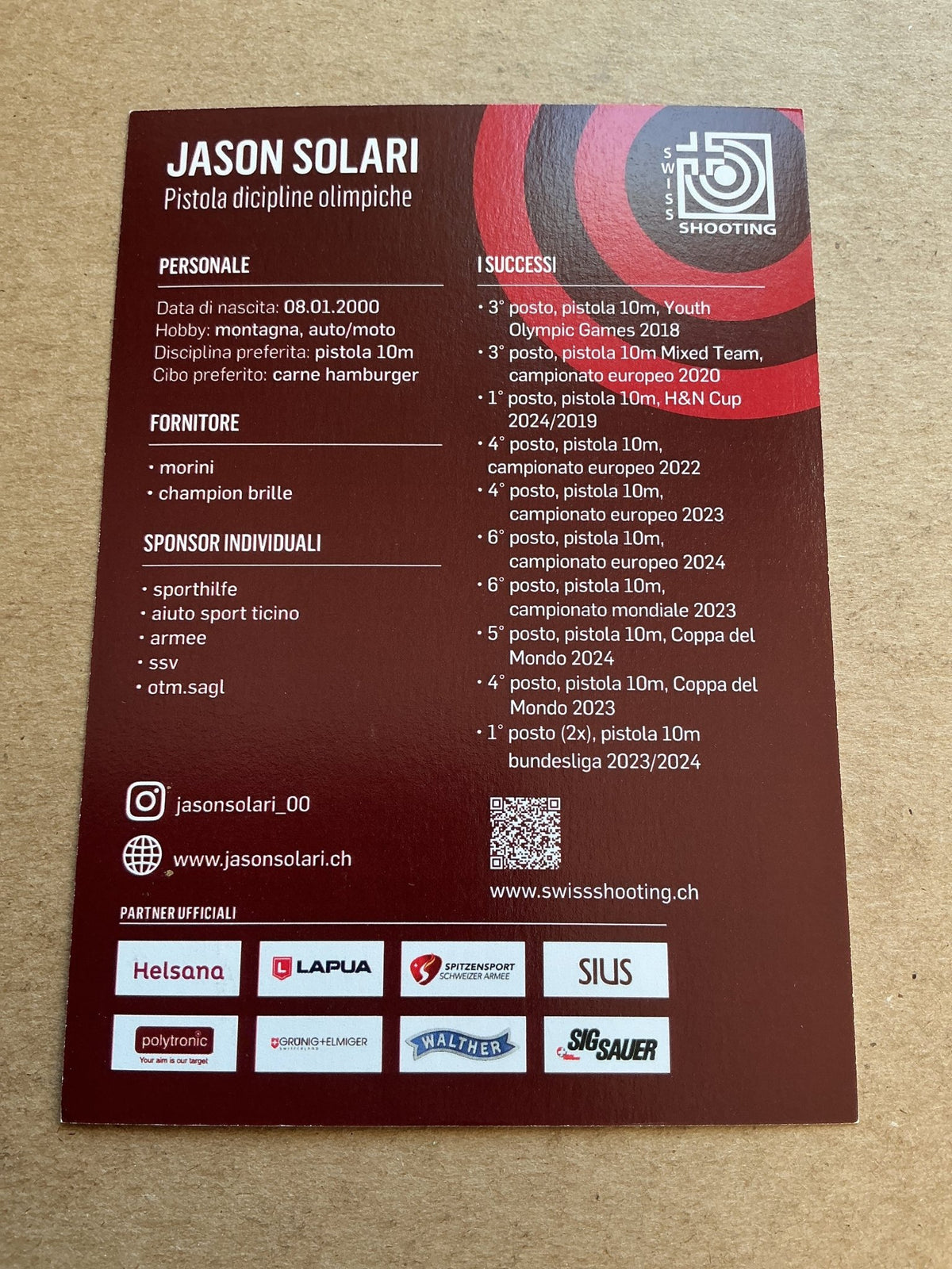 Jason Solari, Switzerland 🇨🇭 Shooting Summer Olympics 2024 hand signed - Autographs-World