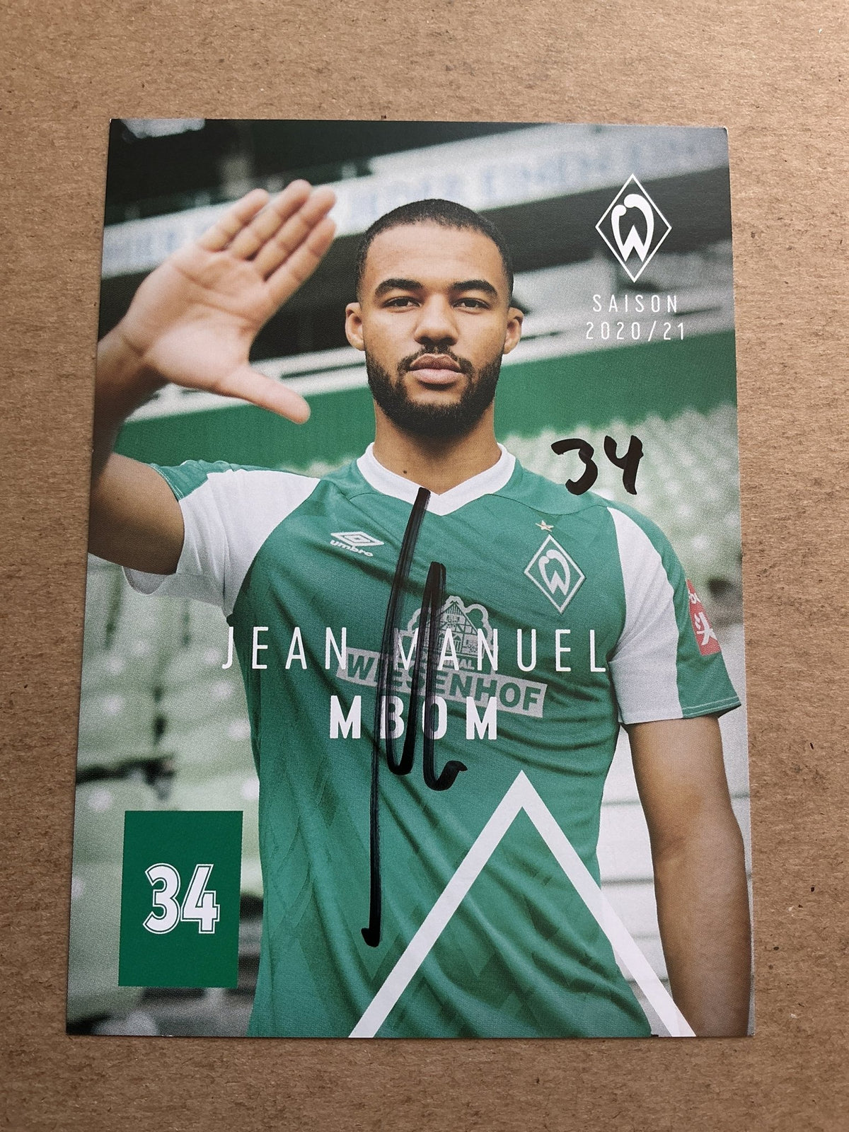 Jean-Manuel Mbom, Germany 🇩🇪 SV Werder Bremen 2020/21 hand signed - Autographs-World
