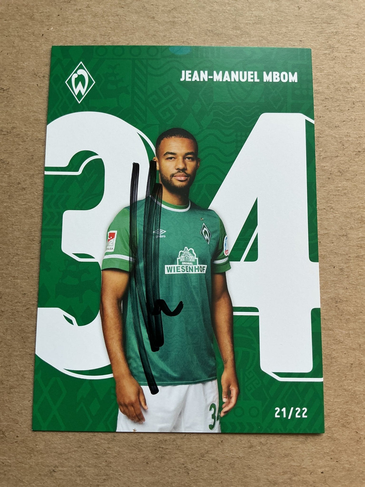 Jean-Manuel Mbom, Germany 🇩🇪 SV Werder Bremen 2021/22 hand signed - Autographs-World