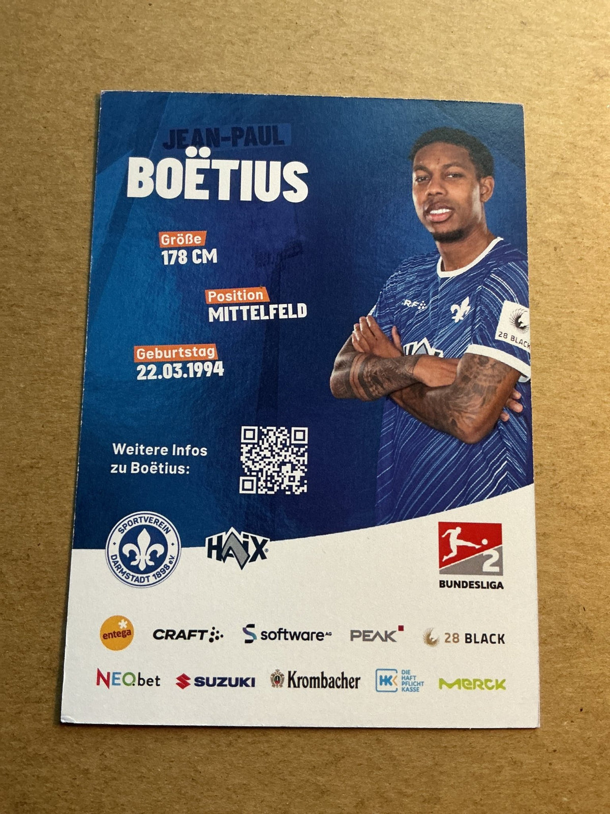 Jean-Paul Boëtius, Suriname 🇸🇷 SV Darmstadt 98 2023/24 hand signed - Autographs-World