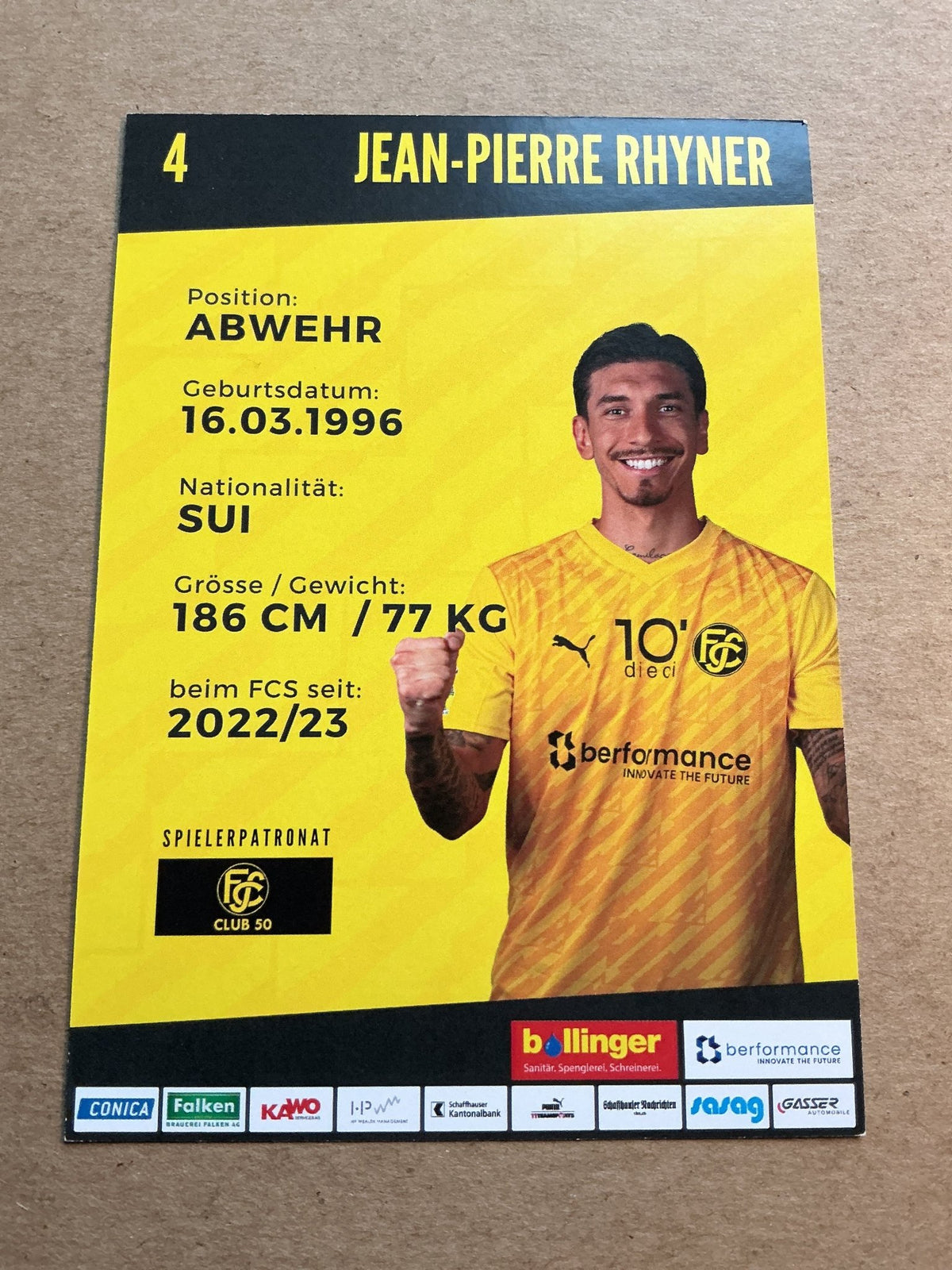 Jean-Pierre Rhyner, Switzerland 🇨🇭 FC Schaffhausen 2023/24 hand signed - Autographs-World