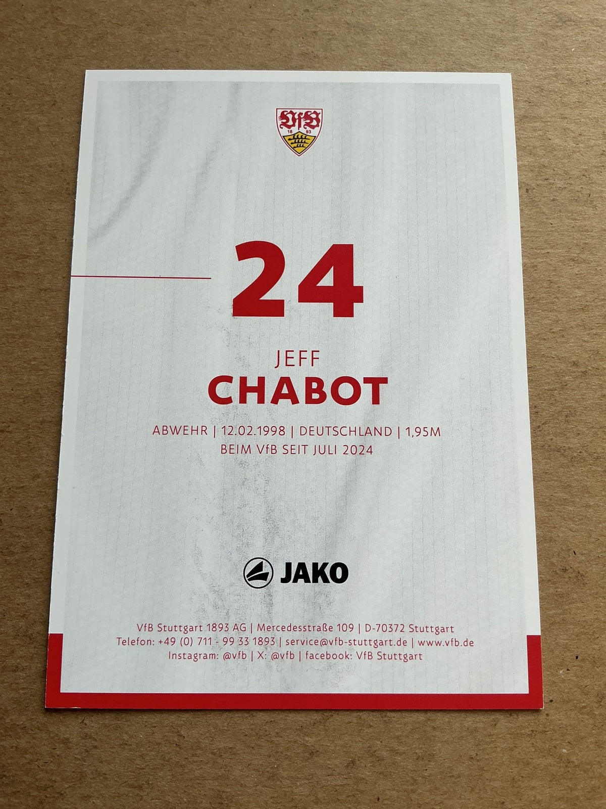 Jeff Chabot, Germany 🇩🇪 VfB Stuttgart 2024/25 hand signed - Autographs-World