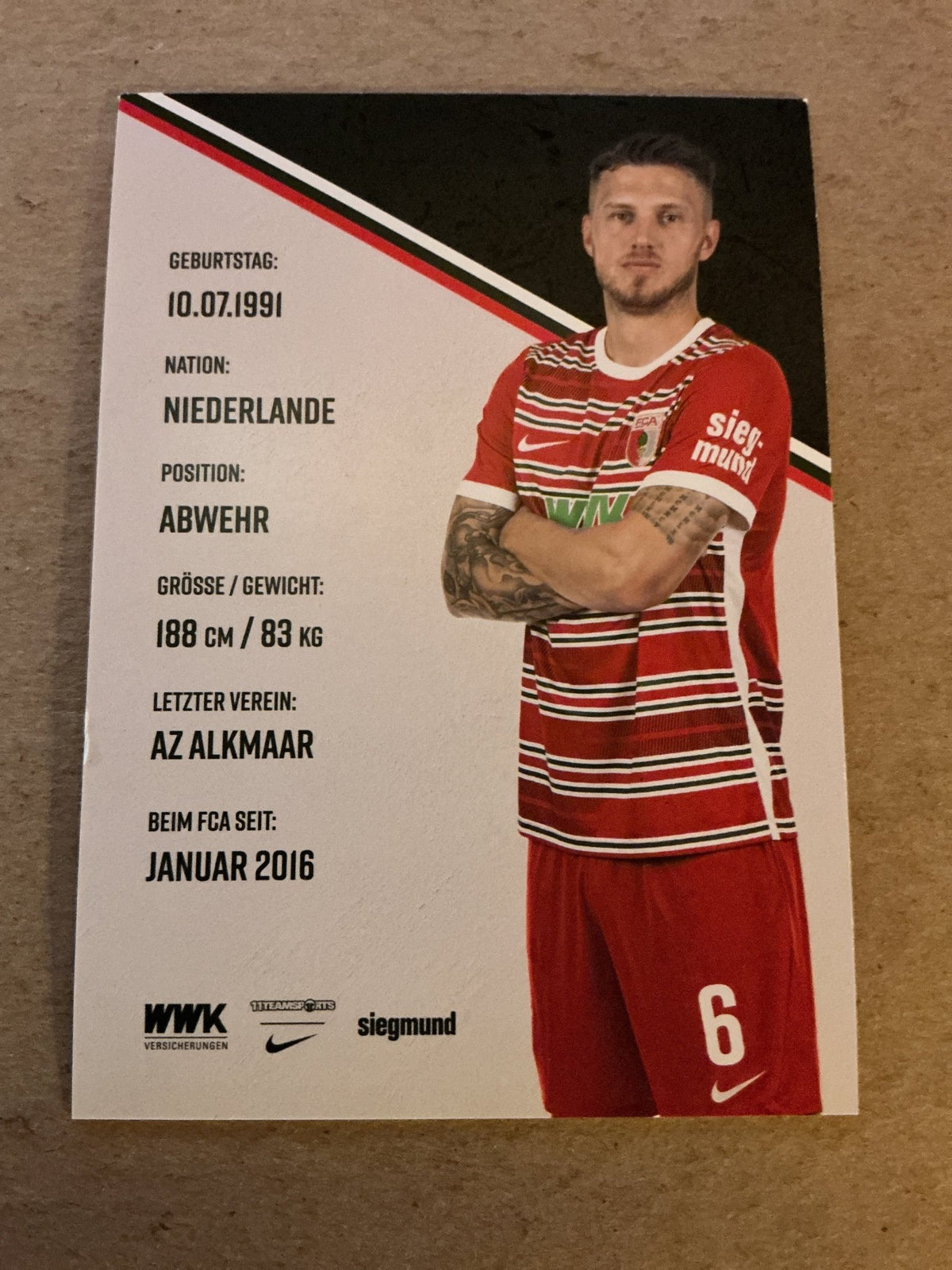 Jeffrey Gouweleeuw, Netherlands 🇳🇱 FC Augsburg 2022/23 hand signed - Autographs-World