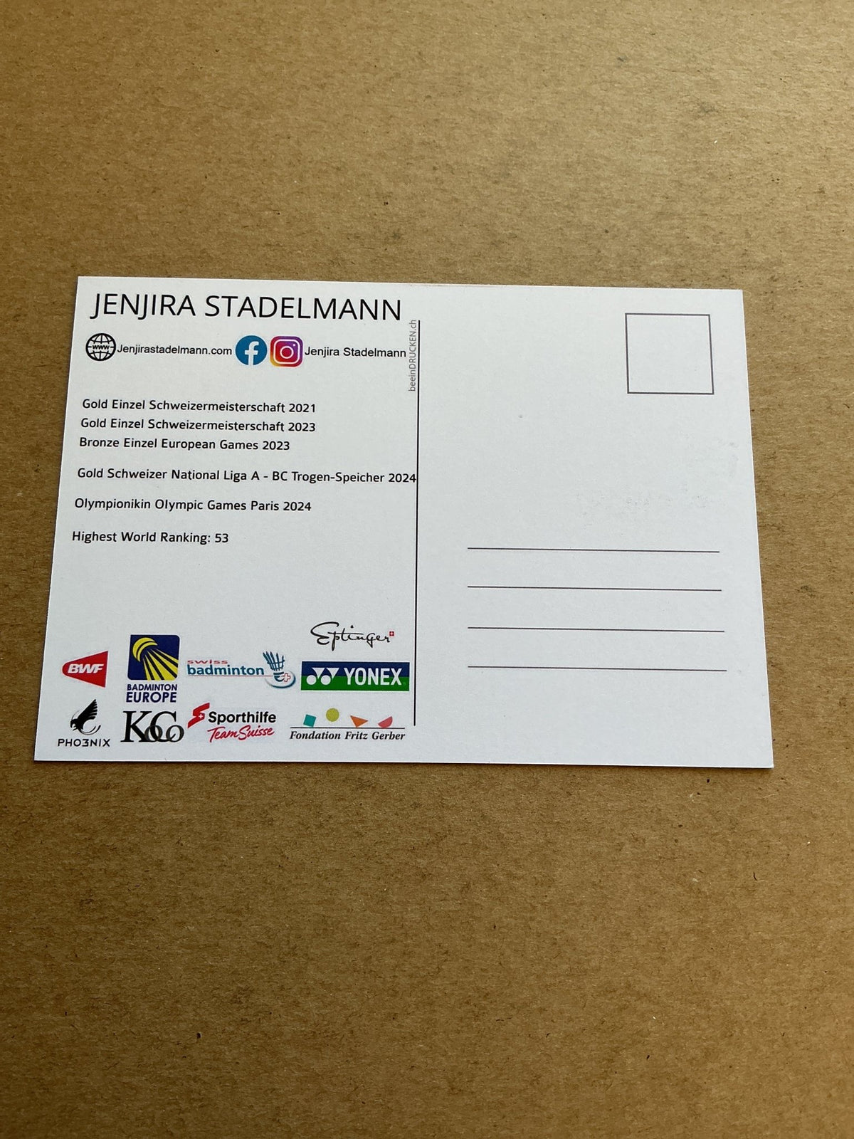 Jenjira Stadelmann, Switzerland 🇨🇭Badminton Summer Olympics 2024 hand signed - Autographs-World