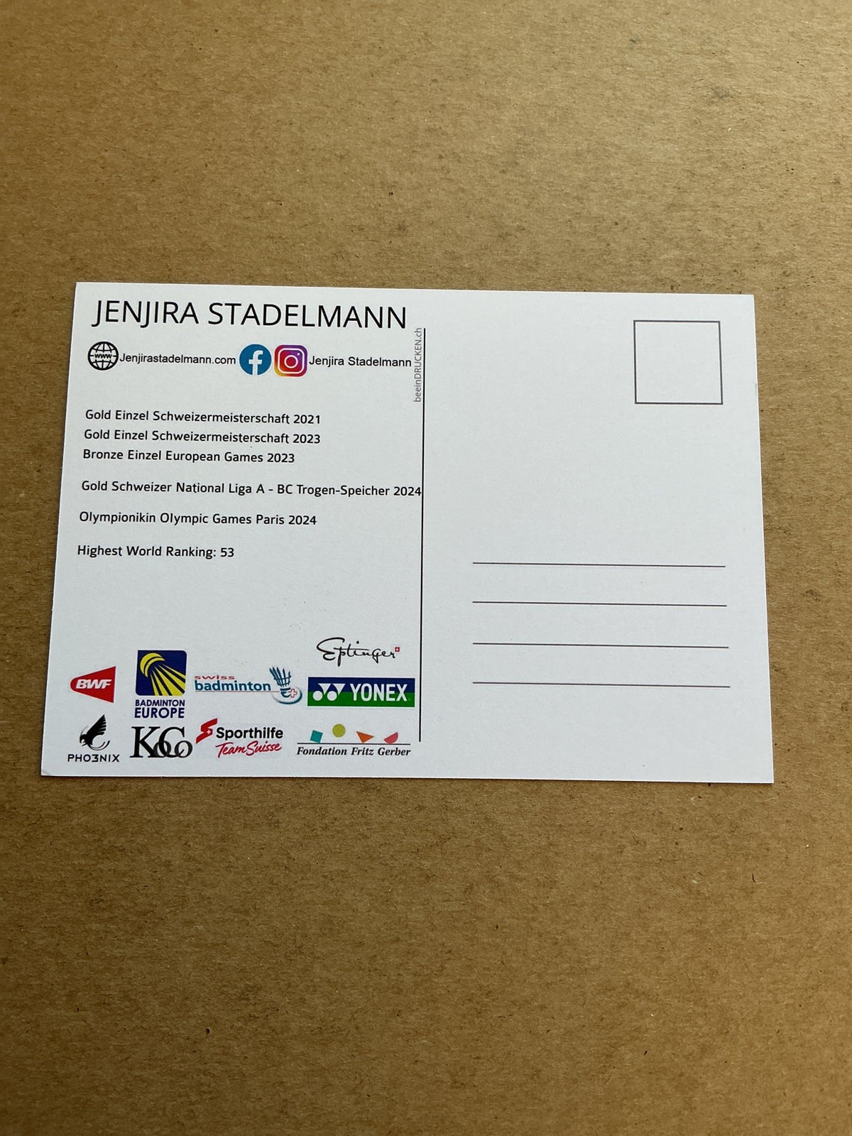 Jenjira Stadelmann, Switzerland 🇨🇭Badminton Summer Olympics 2024 hand signed - Autographs-World
