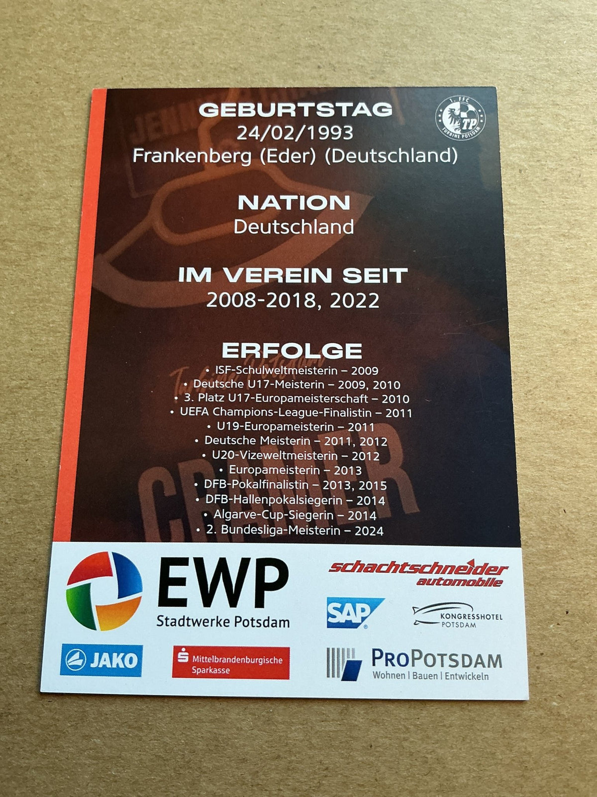 Jennifer Cramer, Germany 🇩🇪 1.FFC Turbine Potsdam 2024/25 hand signed - Autographs-World