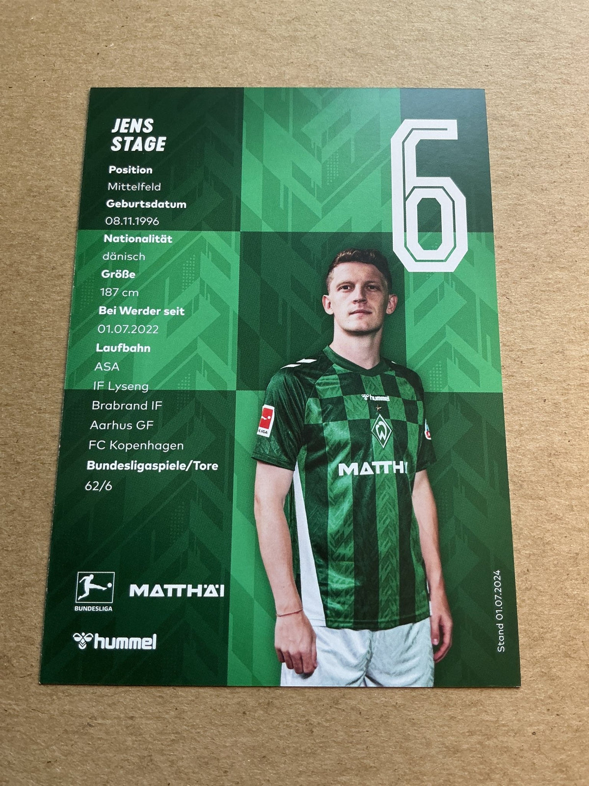 Jens Stage, Denmark 🇩🇰 SV Werder Bremen 2024/25 hand signed - Autographs-World