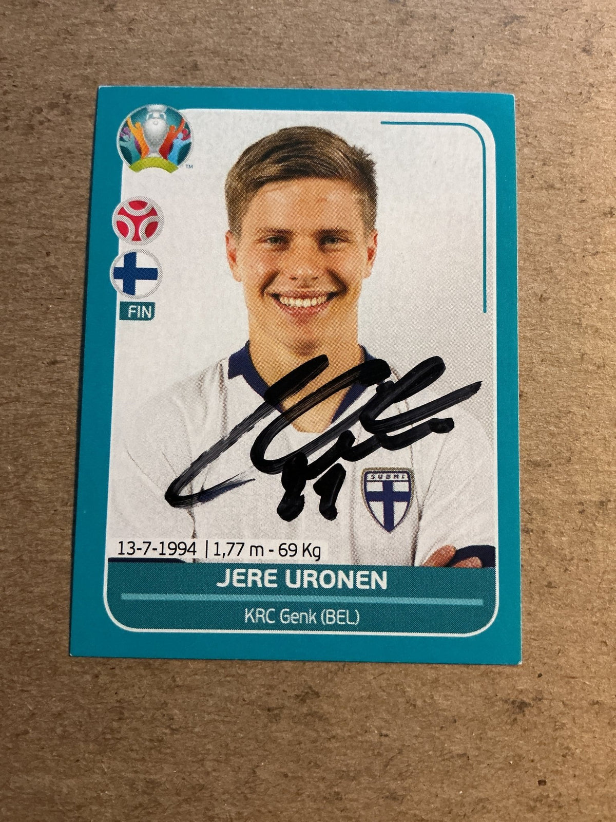 Jere Uronen, Finland 🇫🇮 UEFA Euro 2020 Panini hand signed - Autographs-World