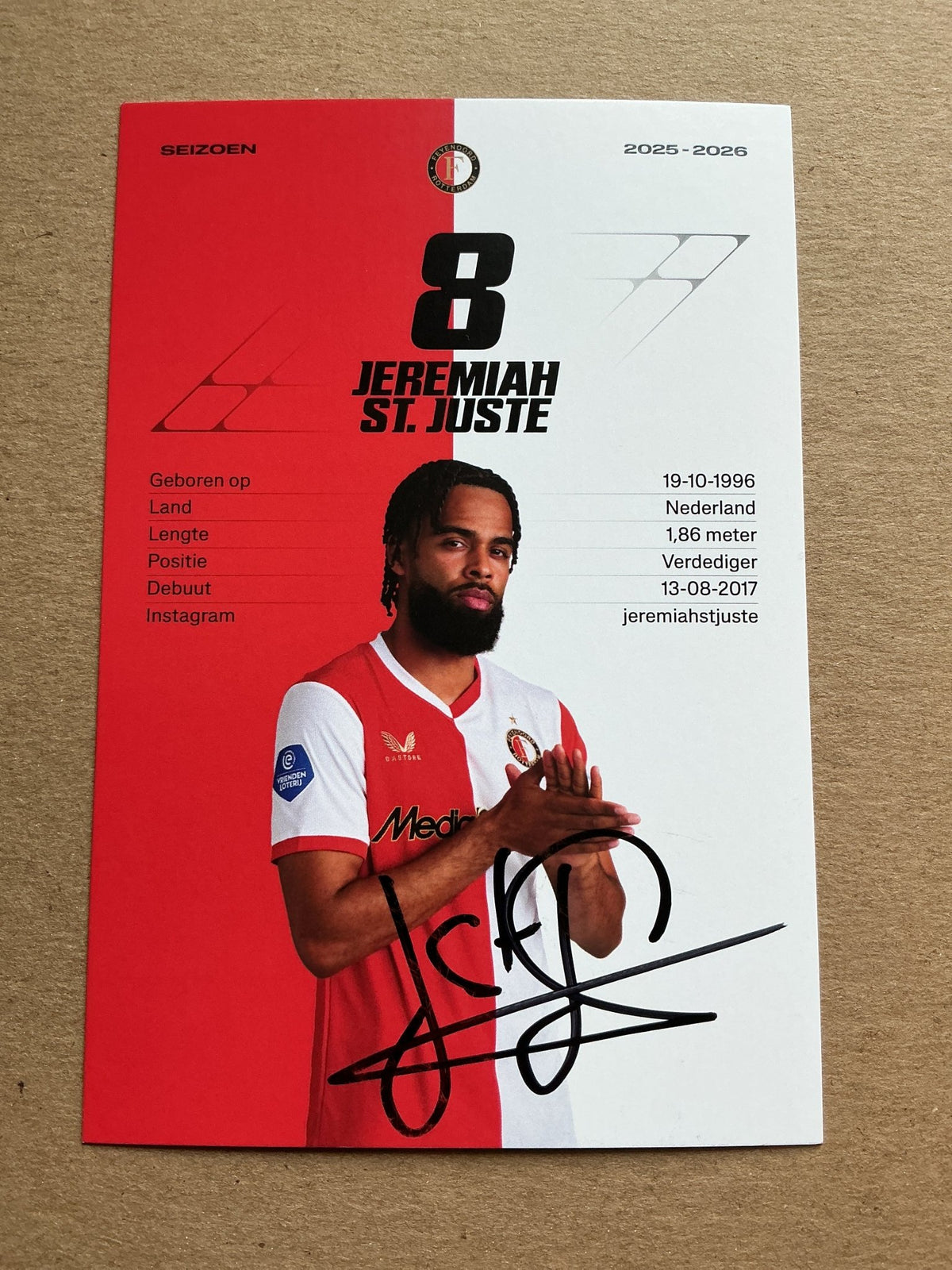 Jeremiah St. Juste, Netherlands 🇳🇱 Feyenoord Rotterdam 2025/26 hand signed - Autographs-World