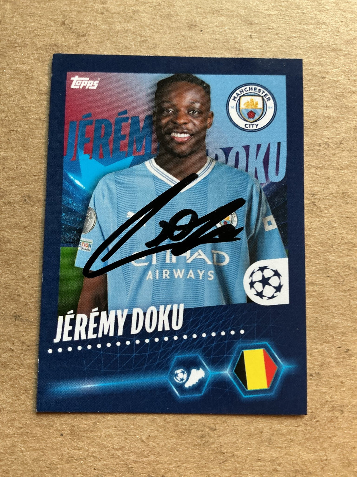 Jeremy Doku, Belgium 🇧🇪 Manchester City 2023/24 Topps hand signed - Autographs-World