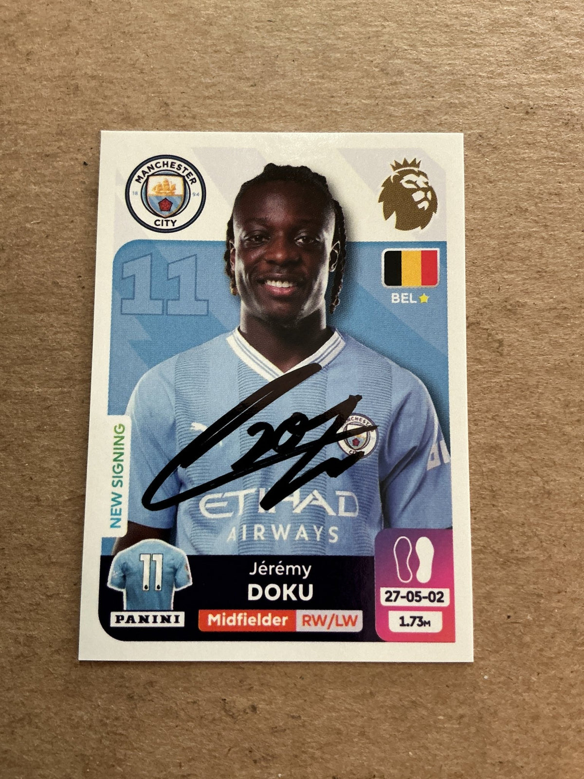 Jeremy Doku, Belgium 🇧🇪 Manchester City 2024 Panini hand signed - Autographs-World