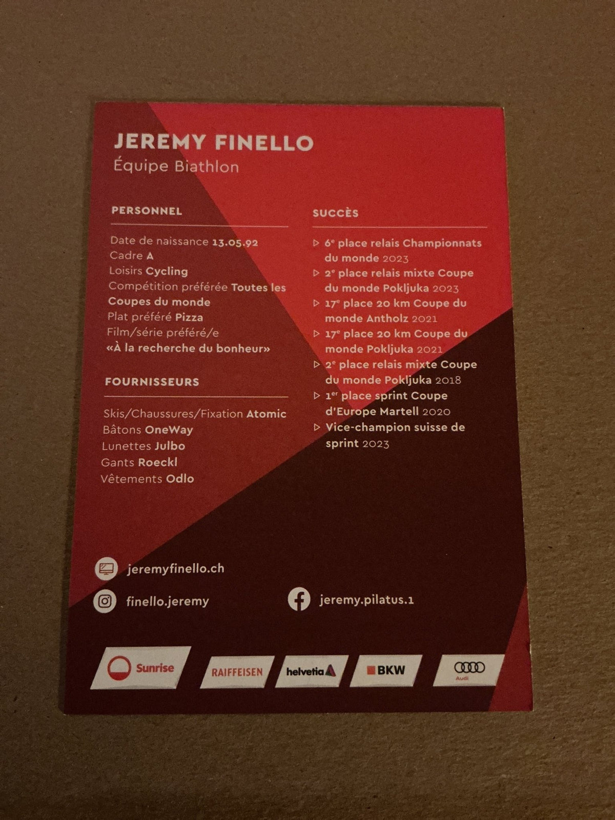 Jeremy Finello, Switzerland 🇨🇭 Biathlon 2023/24 hand signed - Autographs-World
