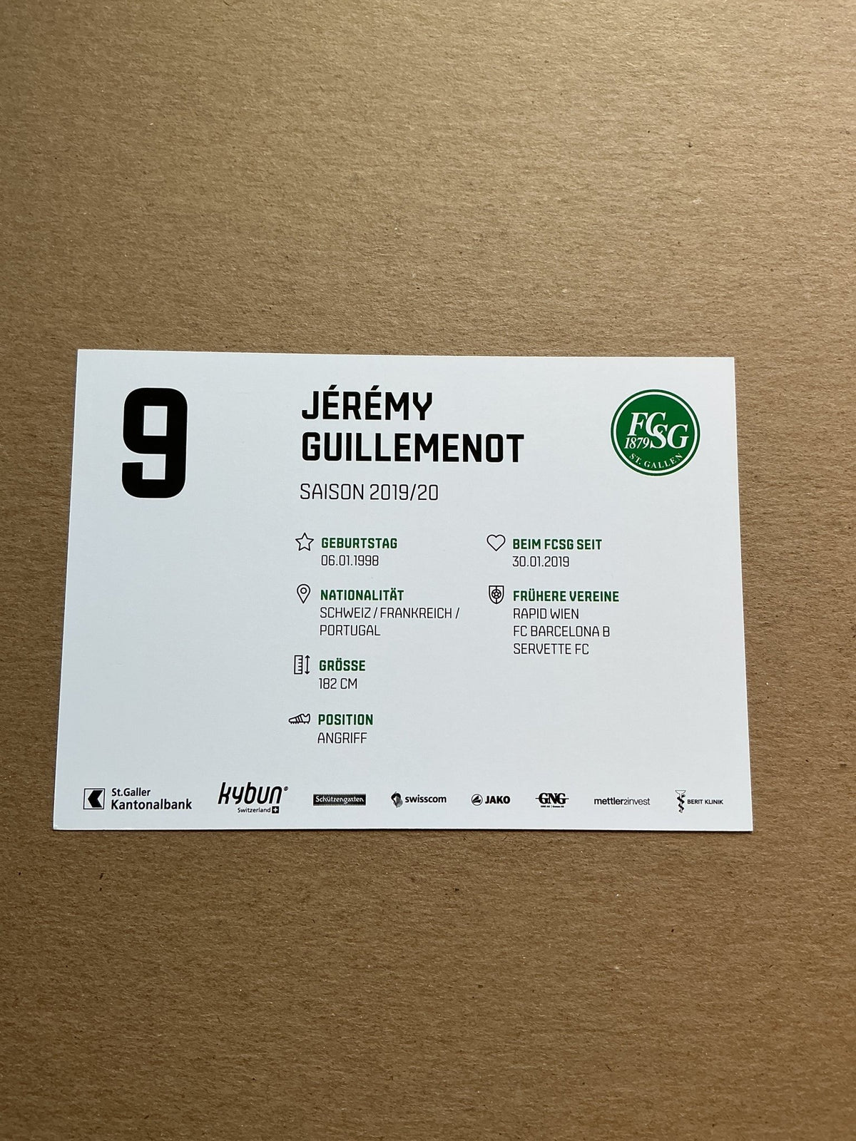 Jérémy Guillemenot, Switzerland 🇨🇭 FC St. Gallen 2019/20 hand signed - Autographs-World