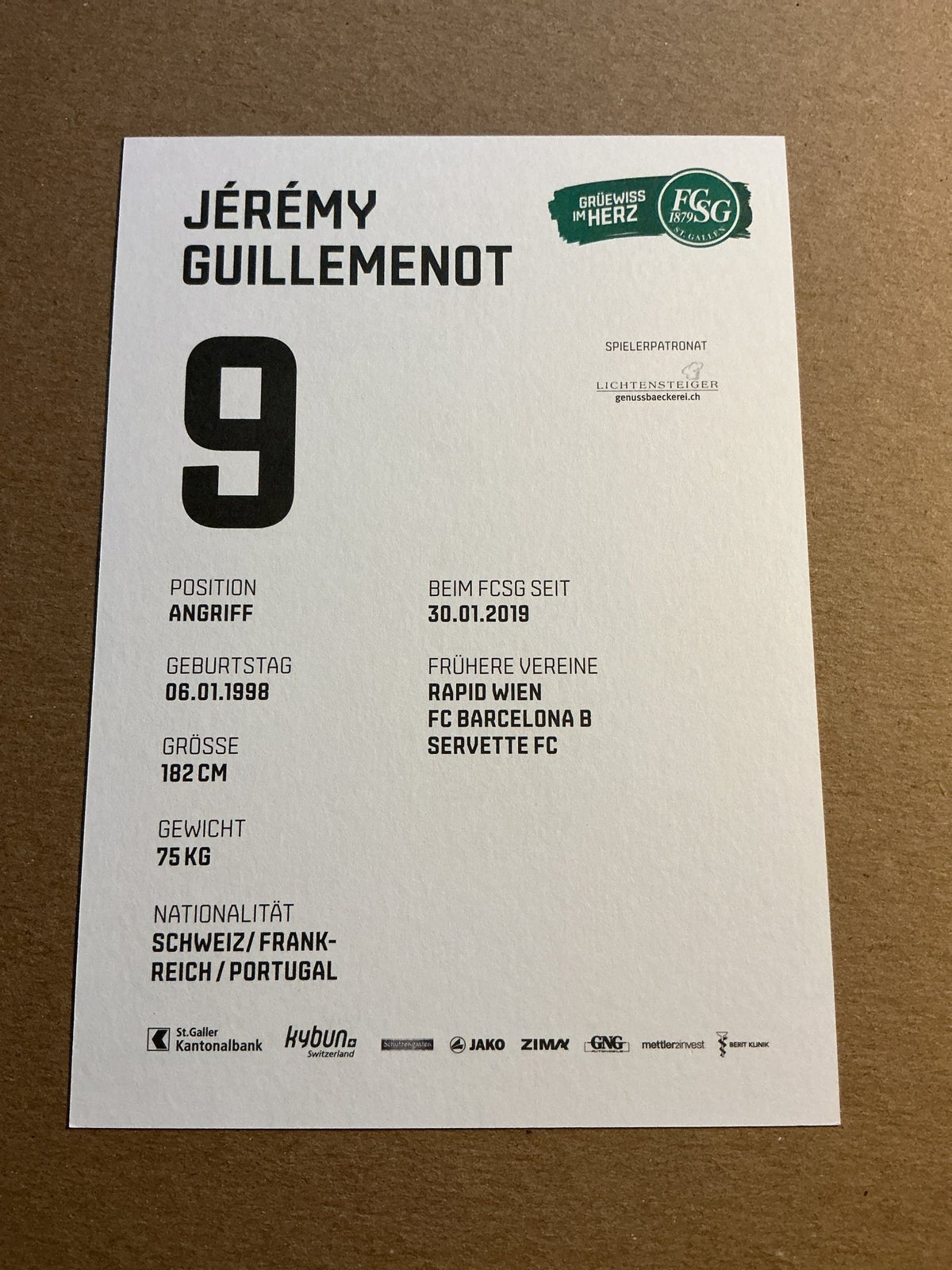 Jérémy Guillemenot, Switzerland 🇨🇭 FC St. Gallen 2021/22 hand signed - Autographs-World