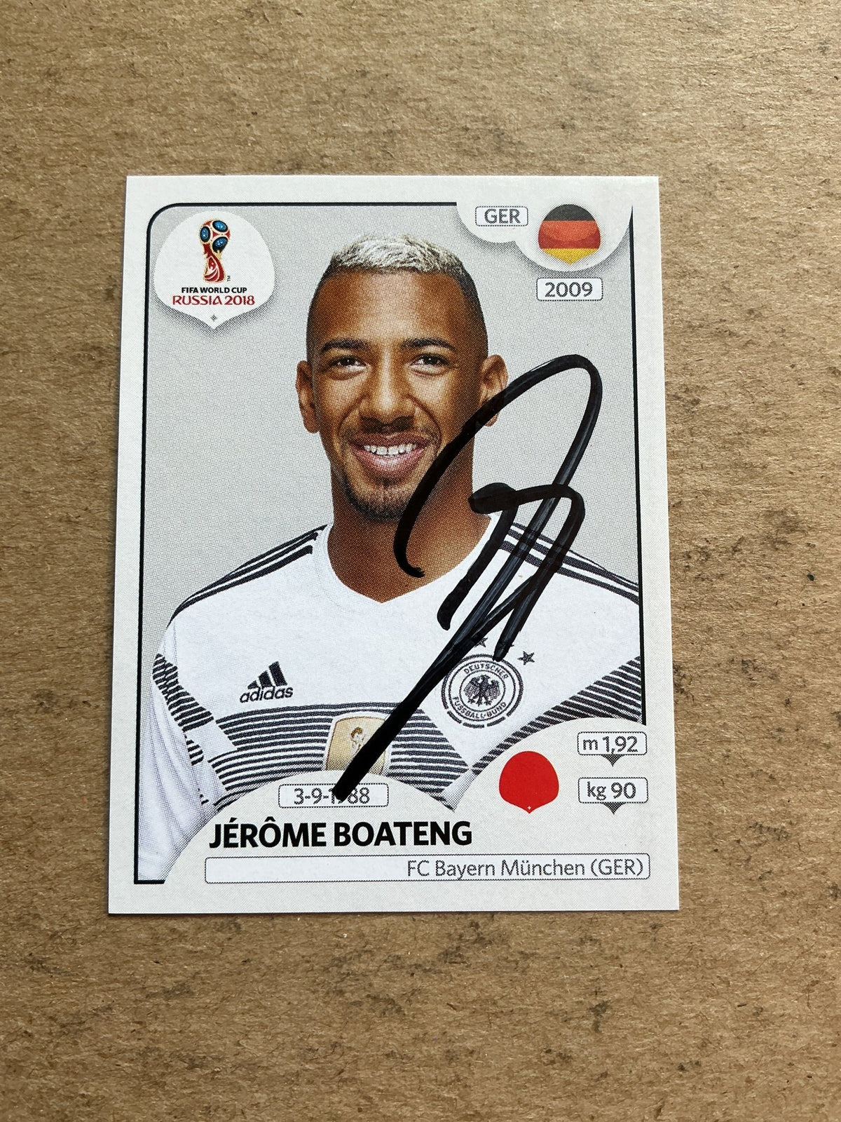 Jérôme Boateng, Germany 🇩🇪 FIFA World Cup 2018 Panini hand signed - Autographs-World