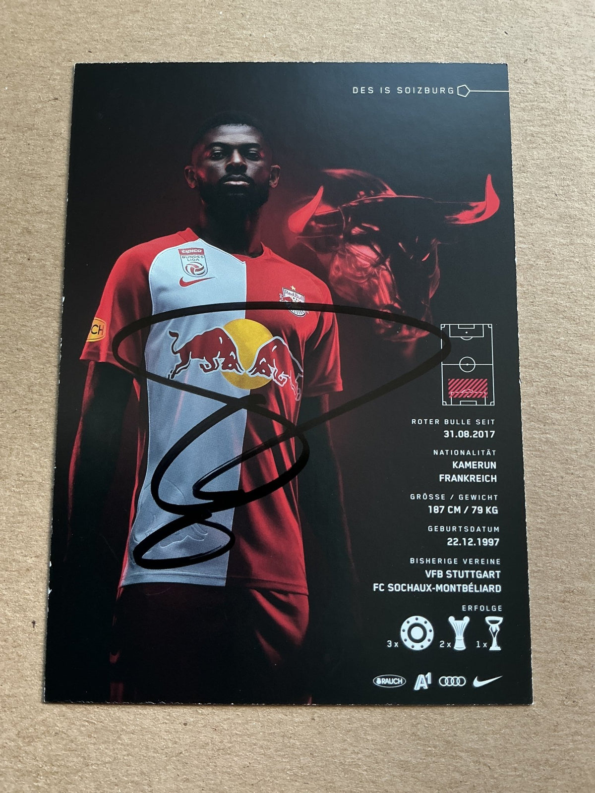 Jérôme Onguéné, Cameroon 🇨🇲 Red Bull Salzburg 2020/21 hand signed - Autographs-World