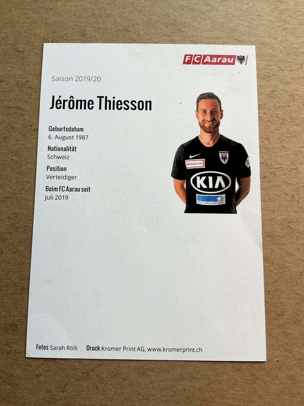 Jérôme Thiesson, Switzerland 🇨🇭 FC Aarau 2019/20 hand signed - Autographs-World