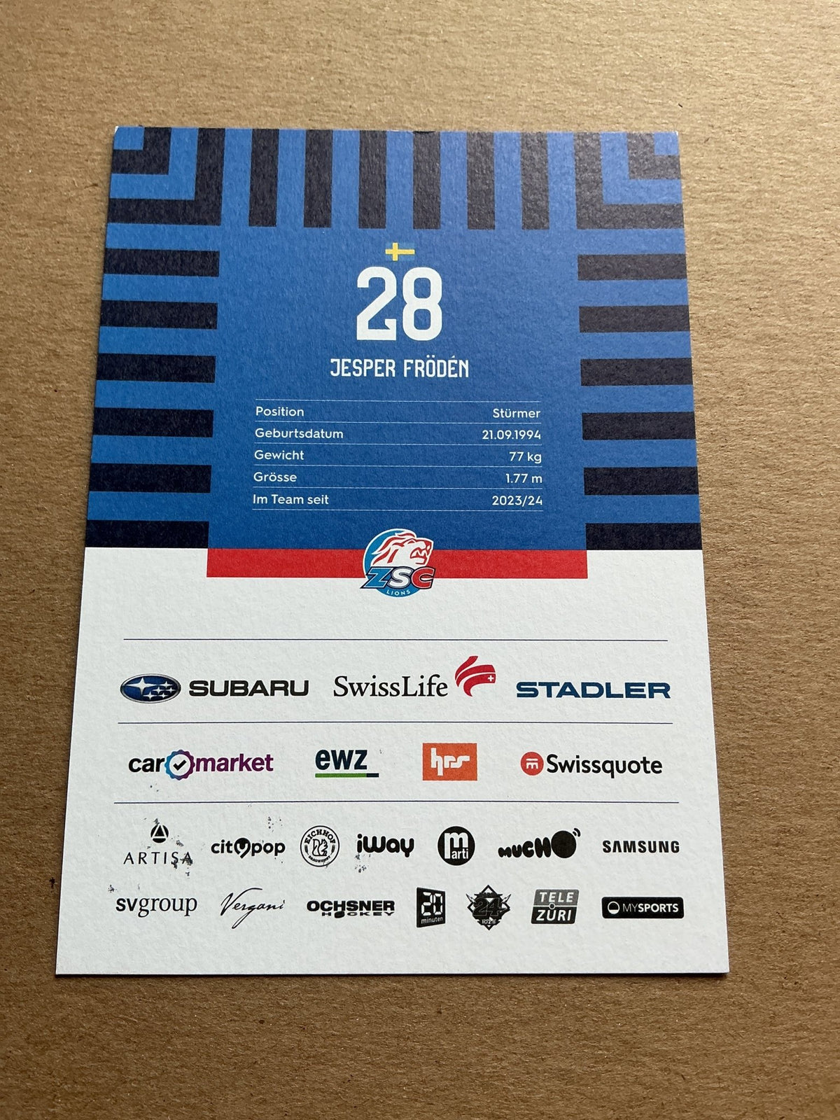 Jesper Frödén, Sweden 🇸🇪 ZSC Lions 2024/25 hand signed - Autographs-World