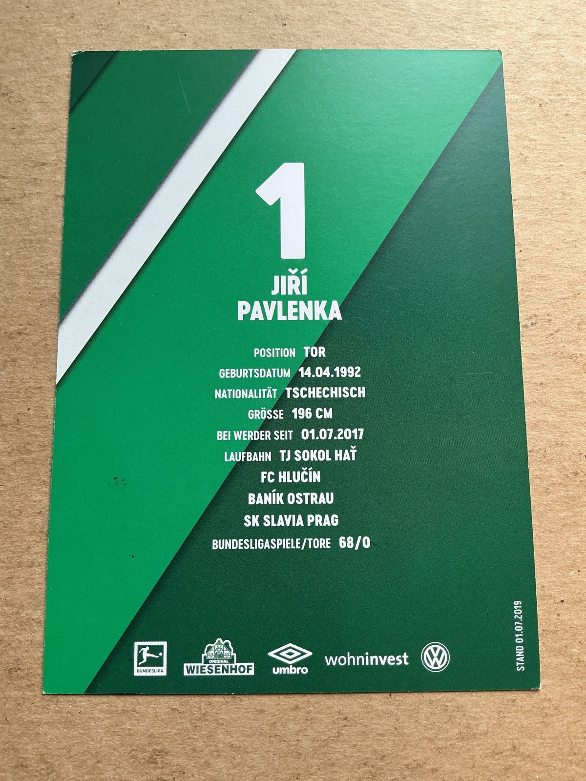 Jiři Pavlenka, Czech Republic 🇨🇿 SV Werder Bremen 2019/20 hand signed - Autographs-World