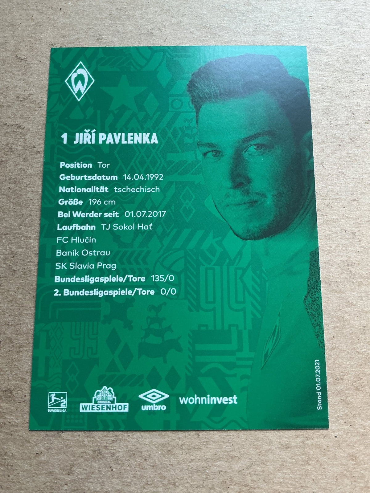 Jiři Pavlenka, Czech Republic 🇨🇿 SV Werder Bremen 2021/22 hand signed - Autographs-World