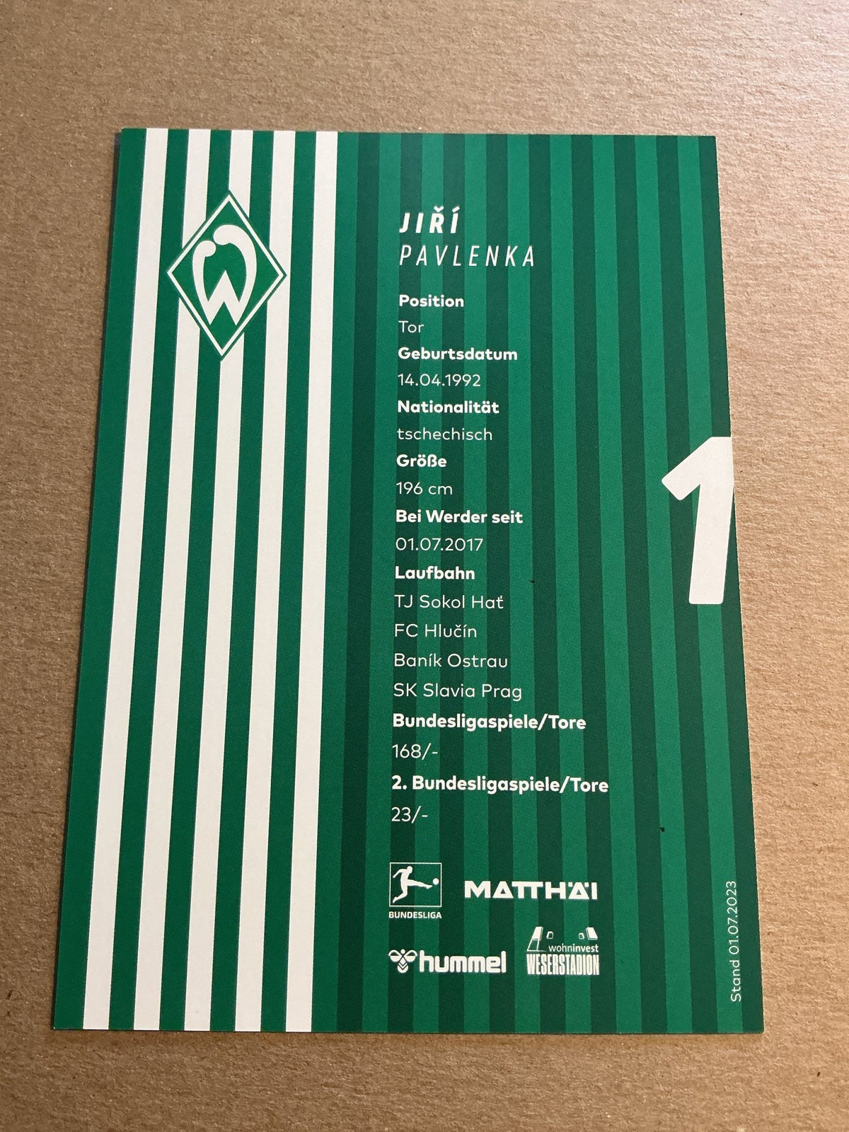 Jiri Pavlenka, Czech Republic 🇨🇿 SV Werder Bremen 2023/24 hand signed - Autographs-World