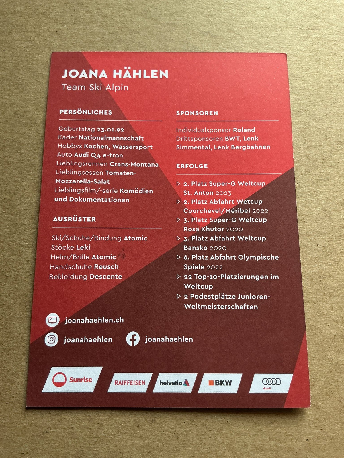 Joana Hählen, Switzerland 🇨🇭 Alpine Winter Sports 2024/25 hand signed - Autographs-World