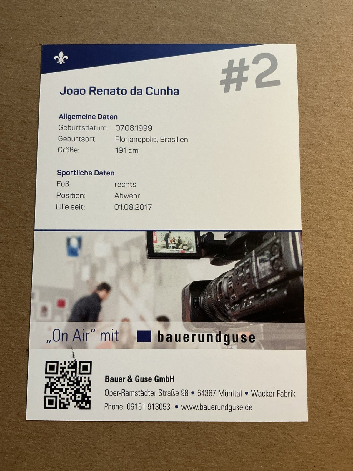 Joao Renato da Cunha, Brazil 🇧🇷 SV Darmstadt 98 2017/18 hand signed - Autographs-World