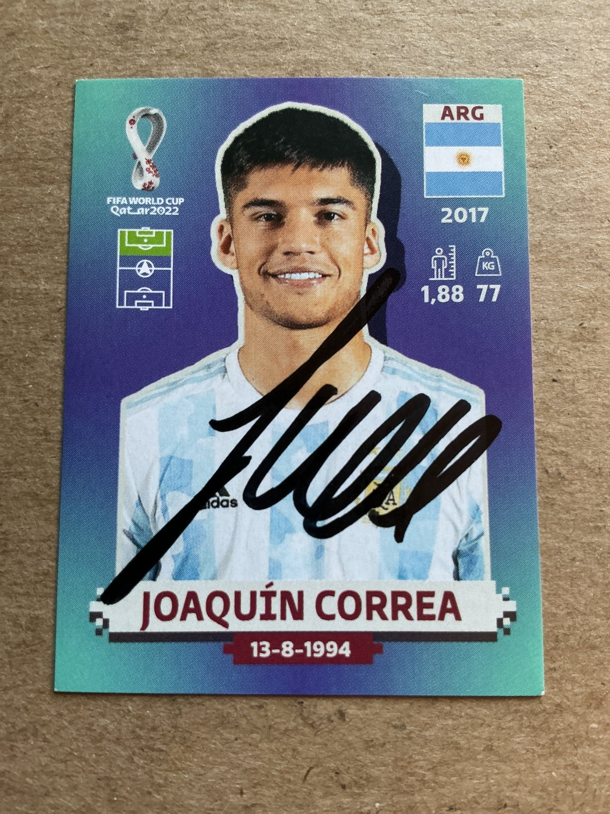 Joaquin Correa, Argentina 🇦🇷 FIFA World Cup 2022 Panini hand signed - Autographs-World