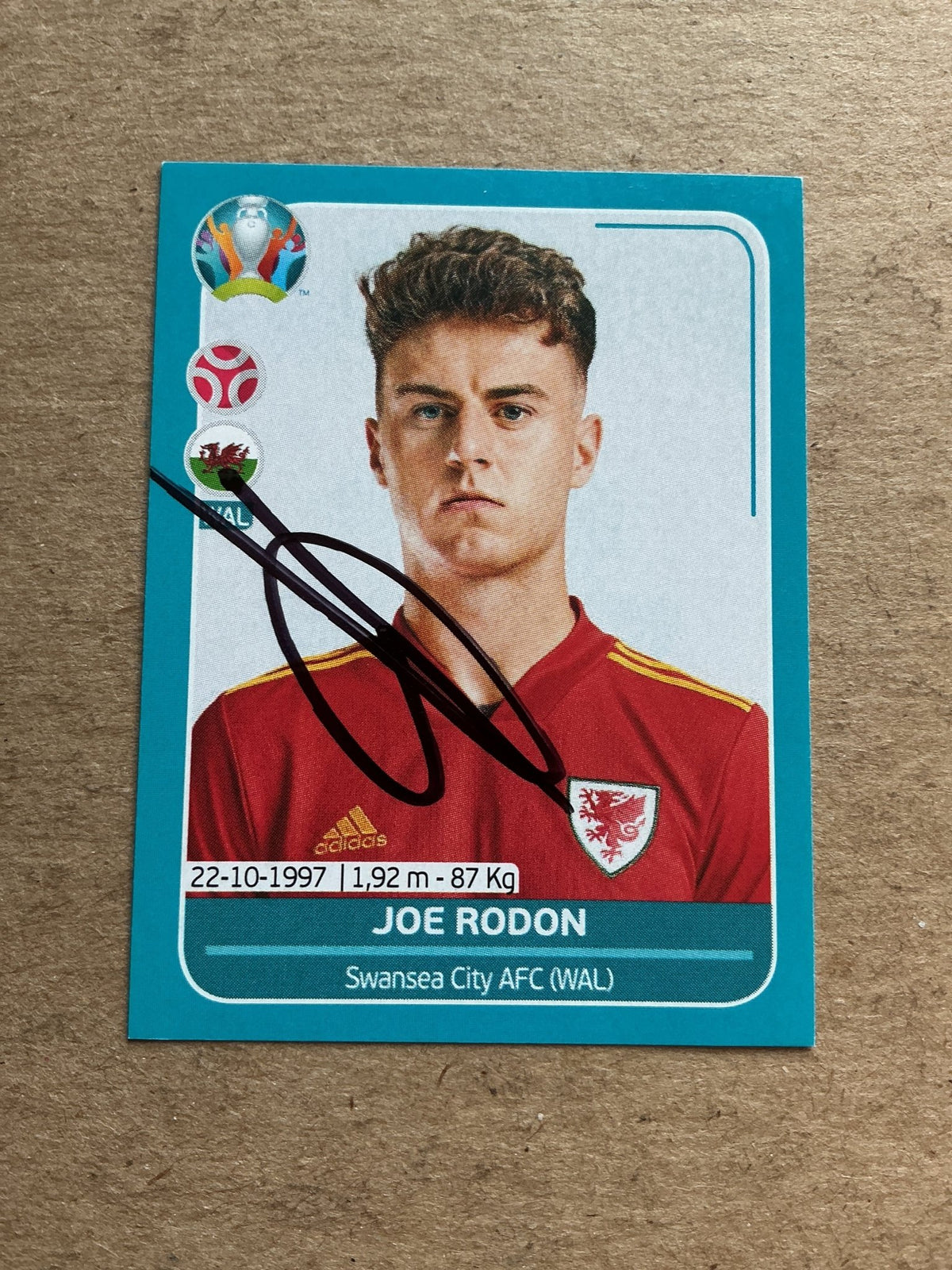 Joe Rodon, Wales 🏴󠁧󠁢󠁷󠁬󠁳󠁿 UEFA Euro 2020 Panini hand signed - Autographs-World