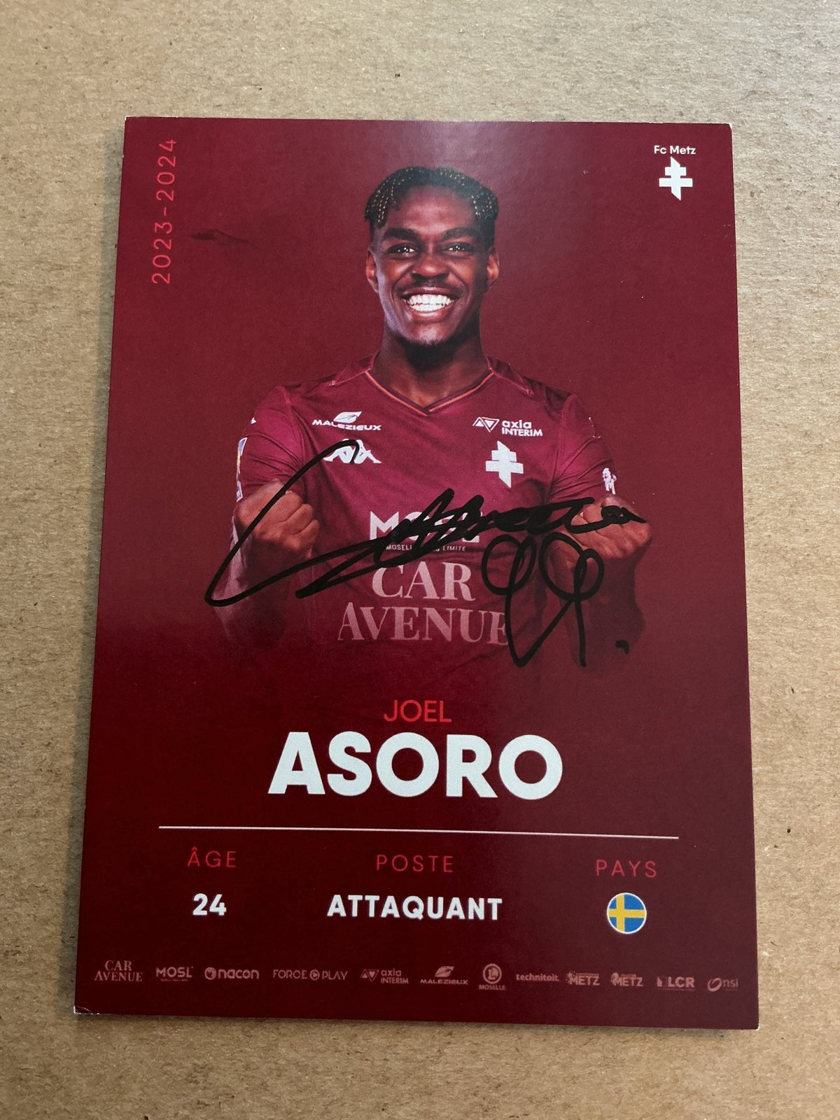 Joel Asoro, Sweden 🇸🇪 FC Metz 2023/24 hand signed - Autographs-World