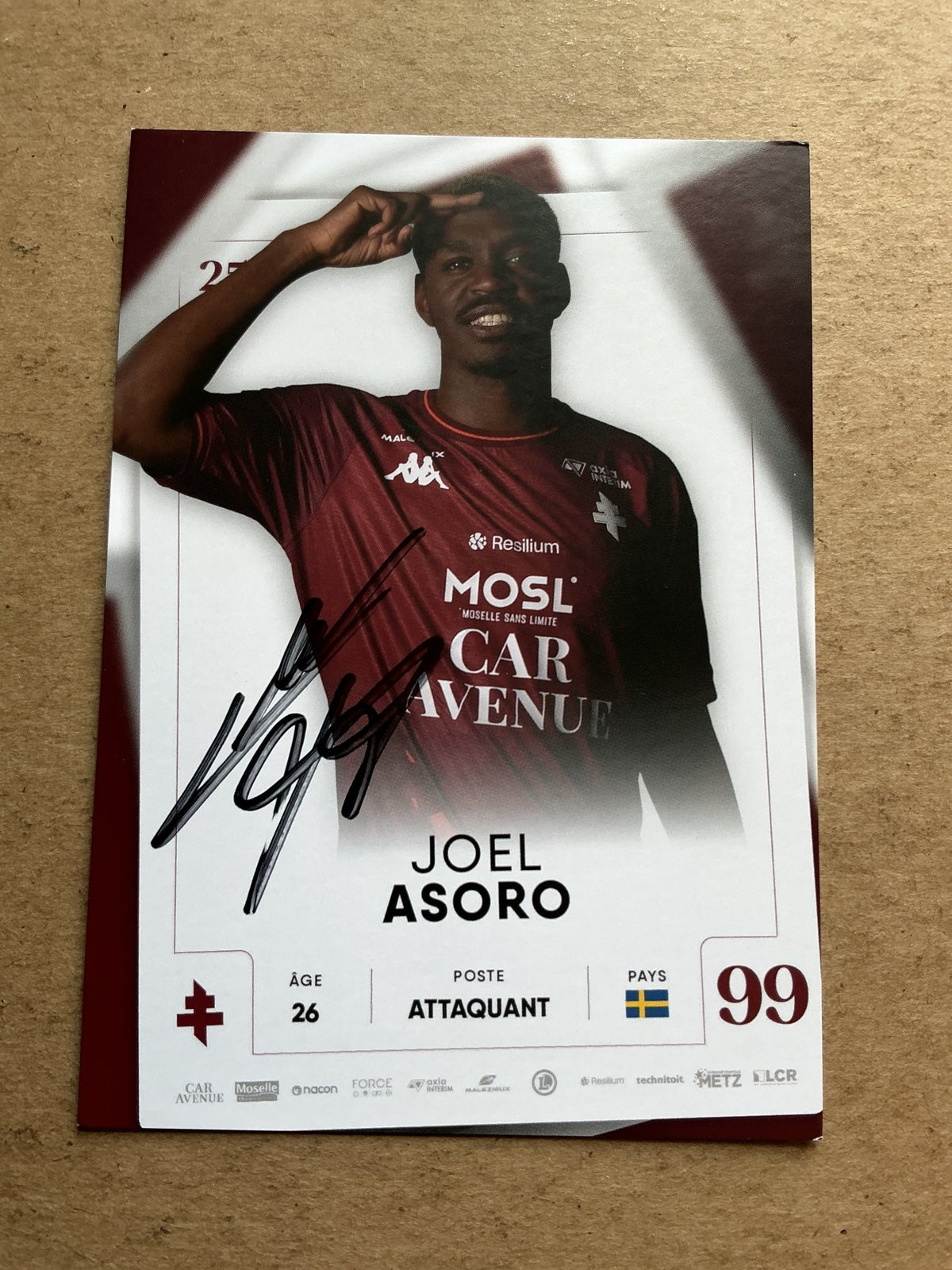 Joel Asoro, Sweden 🇸🇪 FC Metz 2025/26 hand signed - Autographs-World
