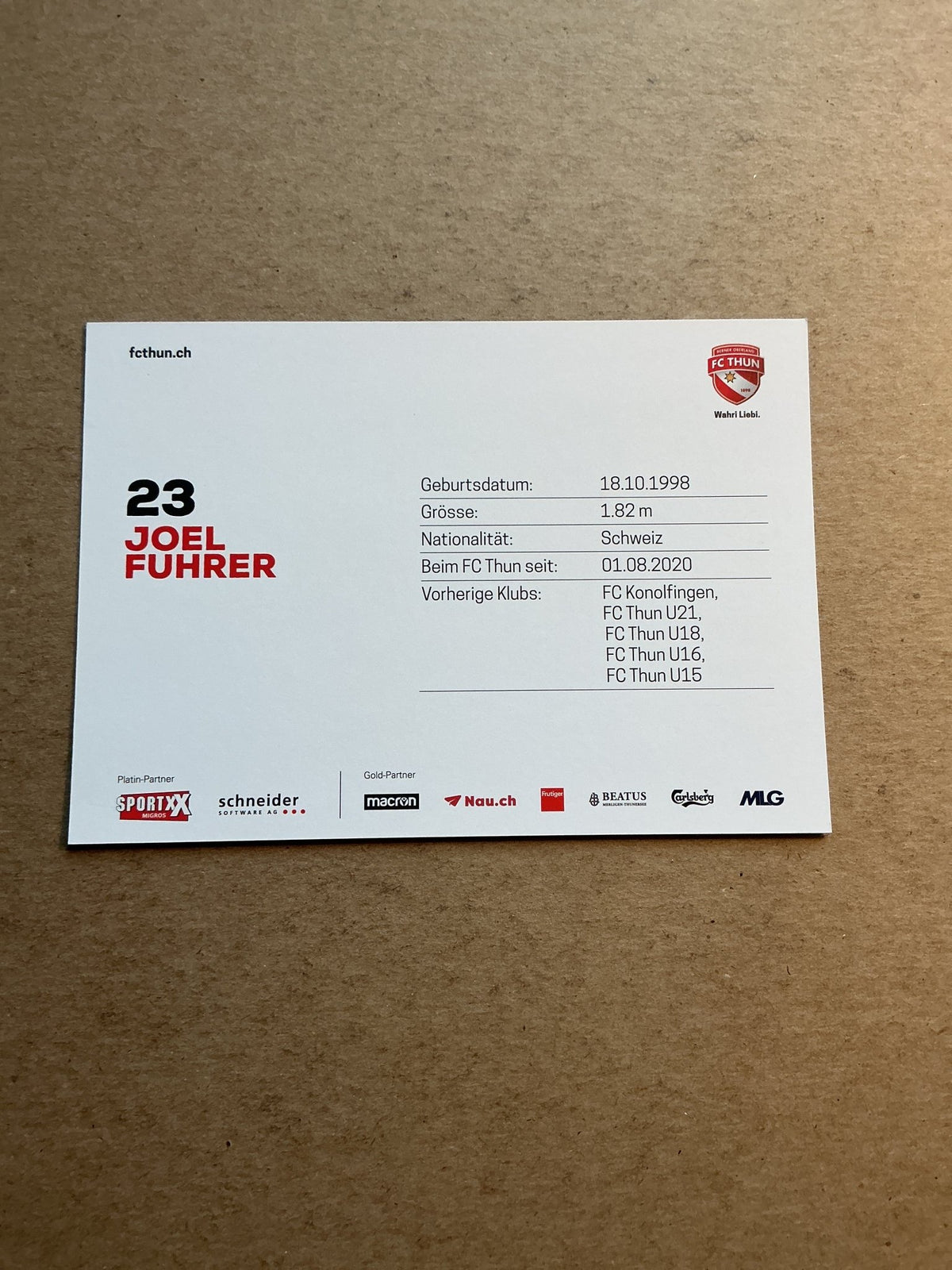 Joel Fuhrer, Switzerland 🇨🇭 FC Thun 2020/21 hand signed - Autographs-World