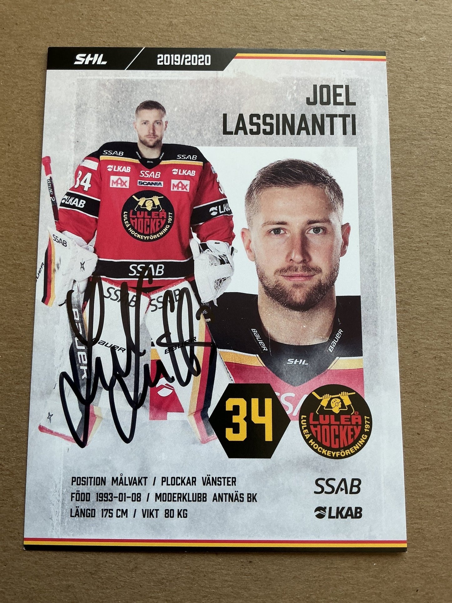 Joel Lassinantti, Sweden 🇸🇪 Luleå Hockey 2019/20 hand signed - Autographs-World