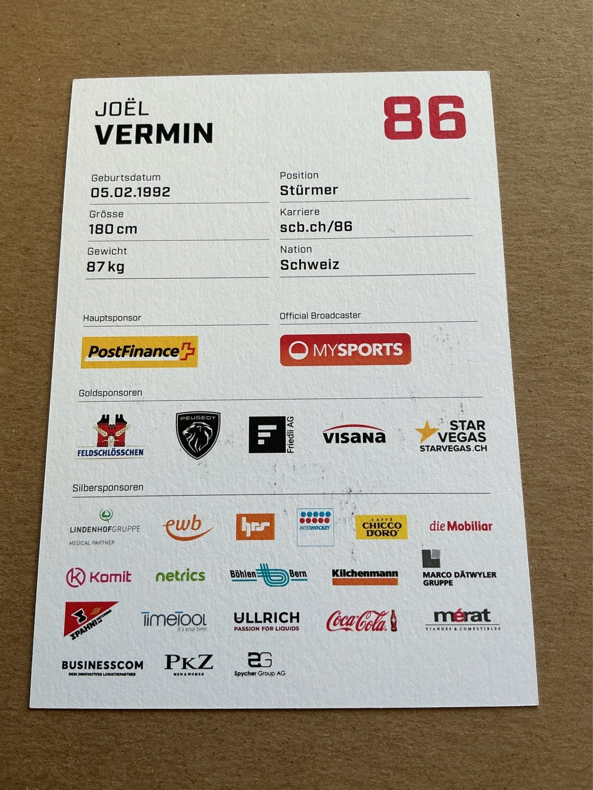 Joël Vermin, Switzerland 🇨🇭 SC Bern 2023/24 hand signed - Autographs-World