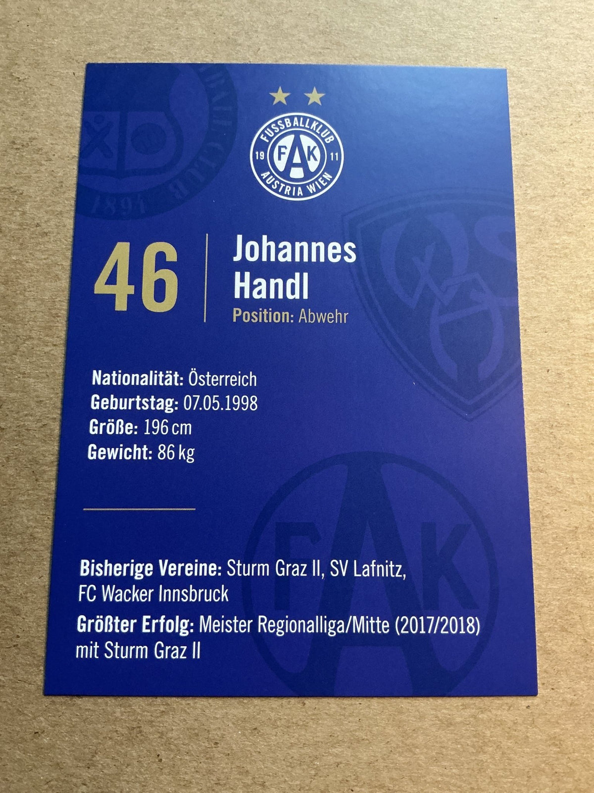 Johannes Handl, Austria 🇦🇹 FK Austria Wien 2023/24 hand signed - Autographs-World