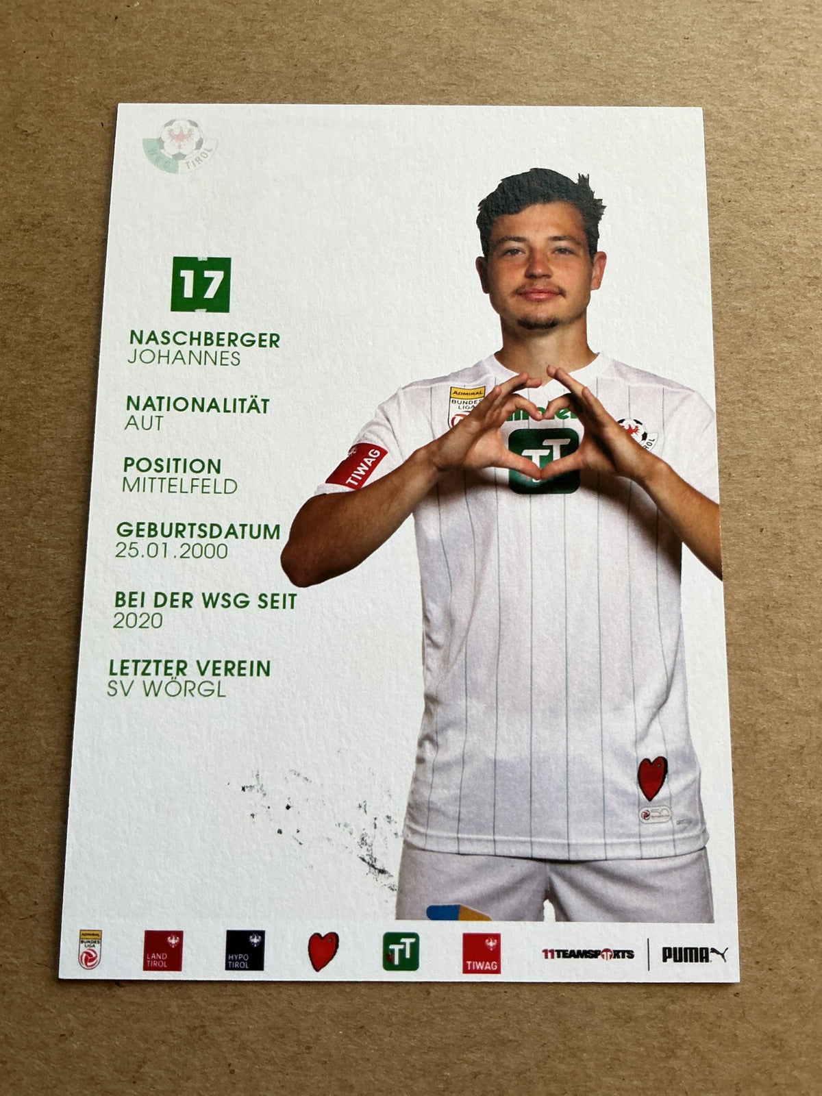 Johannes Naschberger, Austria 🇦🇹 WSG Tirol 2023/24 hand signed - Autographs-World