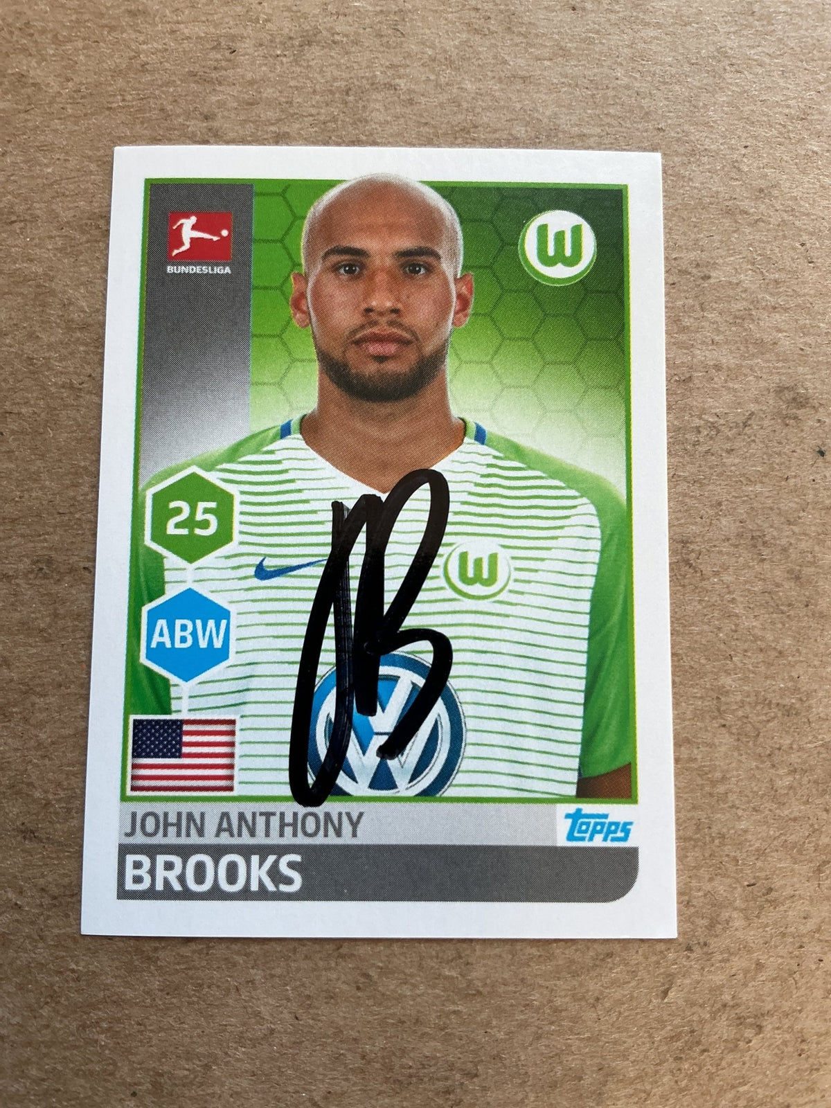 John Anthony Brooks, USA 🇺🇸 VfL Wolfsburg 2017/18 Topps hand signed - Autographs-World