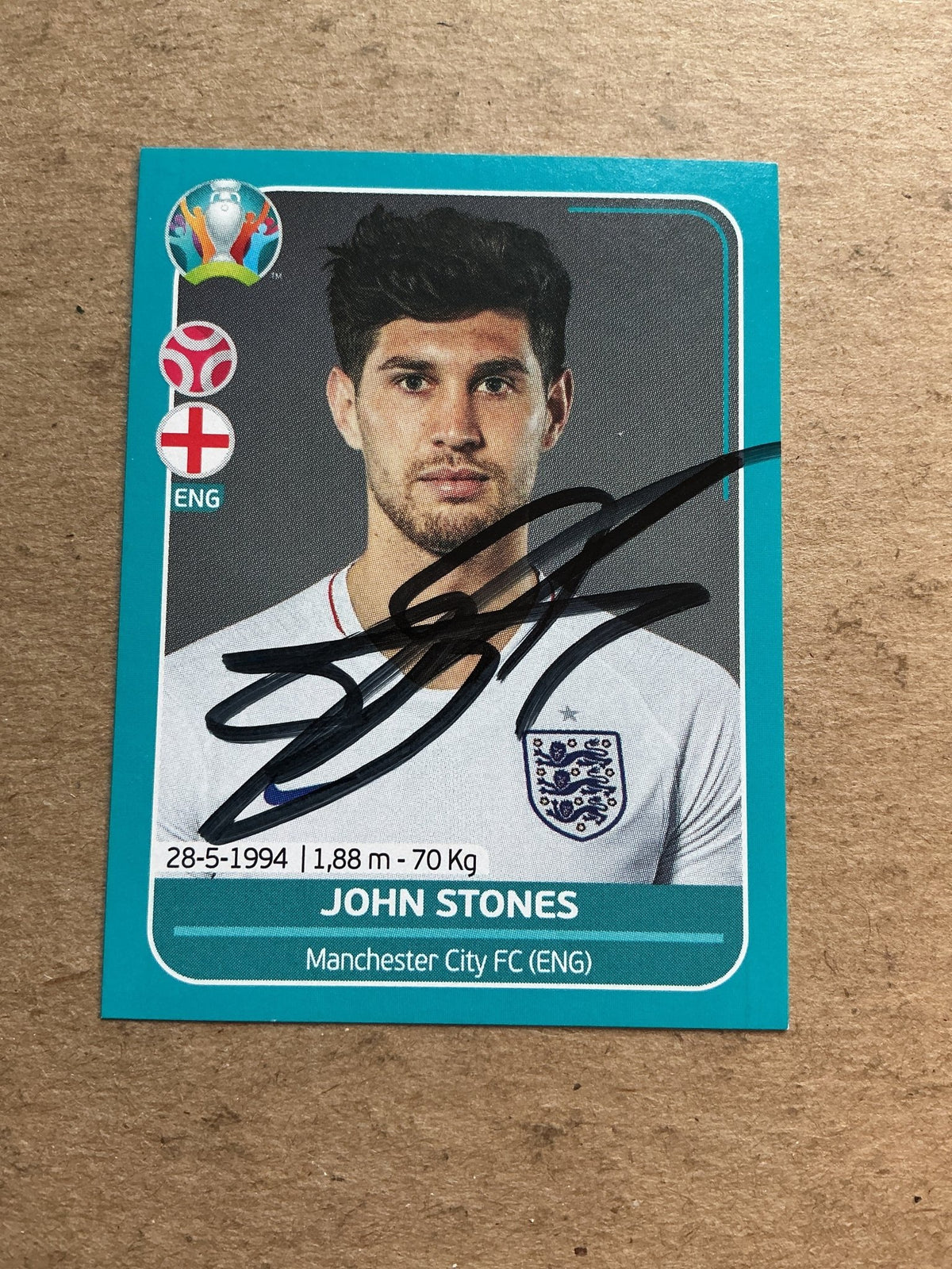 John Stones, England 🏴󠁧󠁢󠁥󠁮󠁧󠁿 UEFA Euro 2020 Panini hand signed - Autographs-World