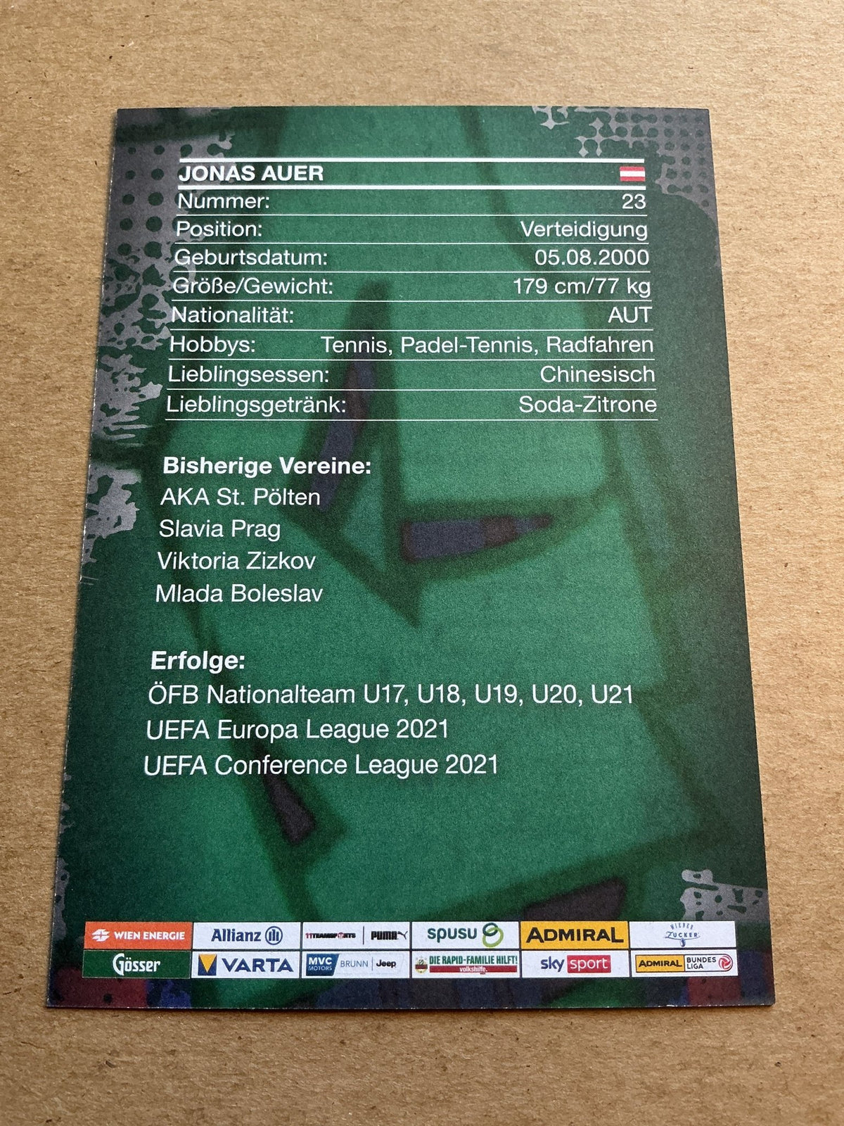 Jonas Auer, Austria 🇦🇹 SK Rapid Wien 2023/24 hand signed - Autographs-World