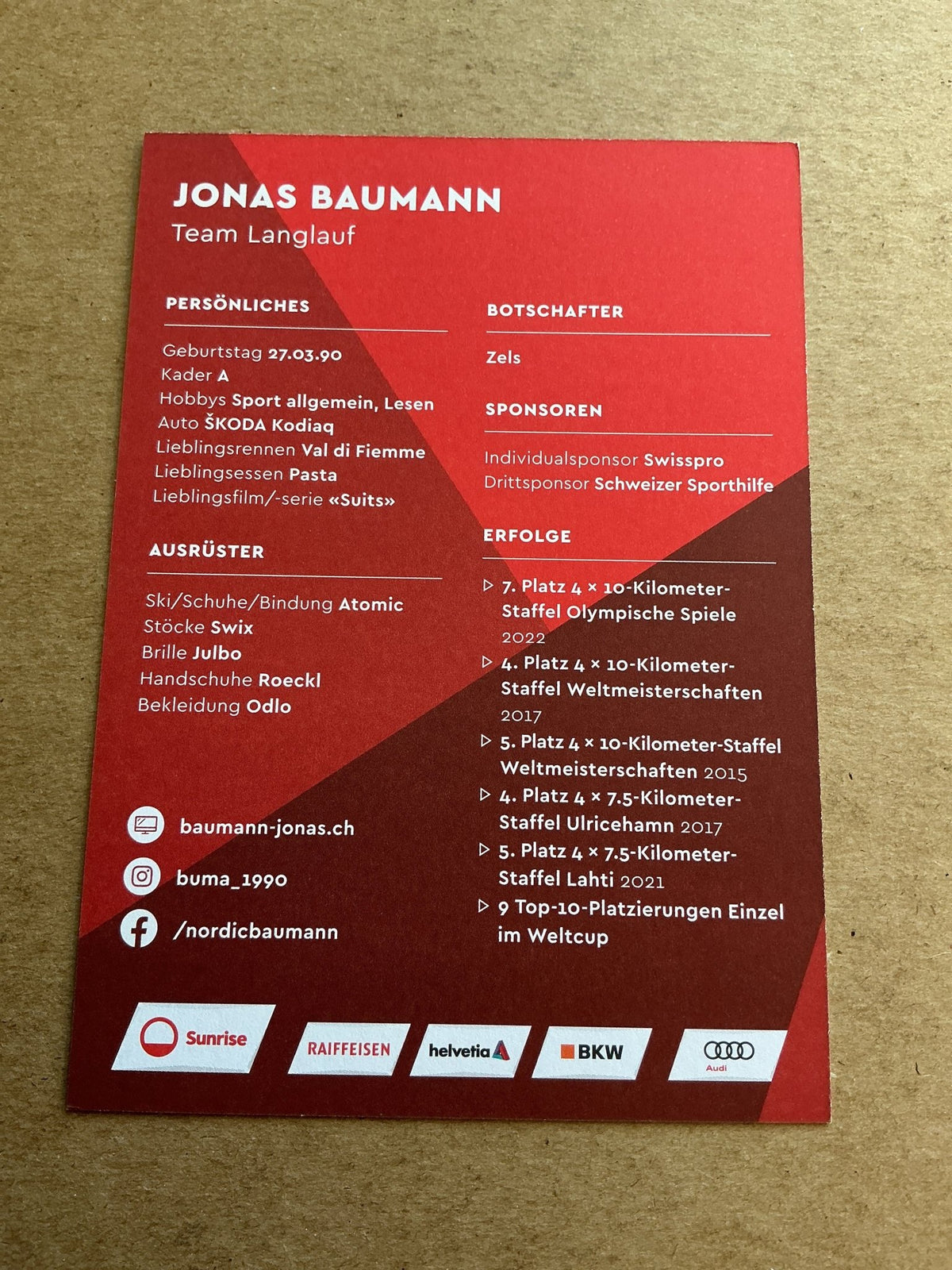 Jonas Baumann, Switzerland 🇨🇭 Cross Country Winter 2023/24 hand signed - Autographs-World