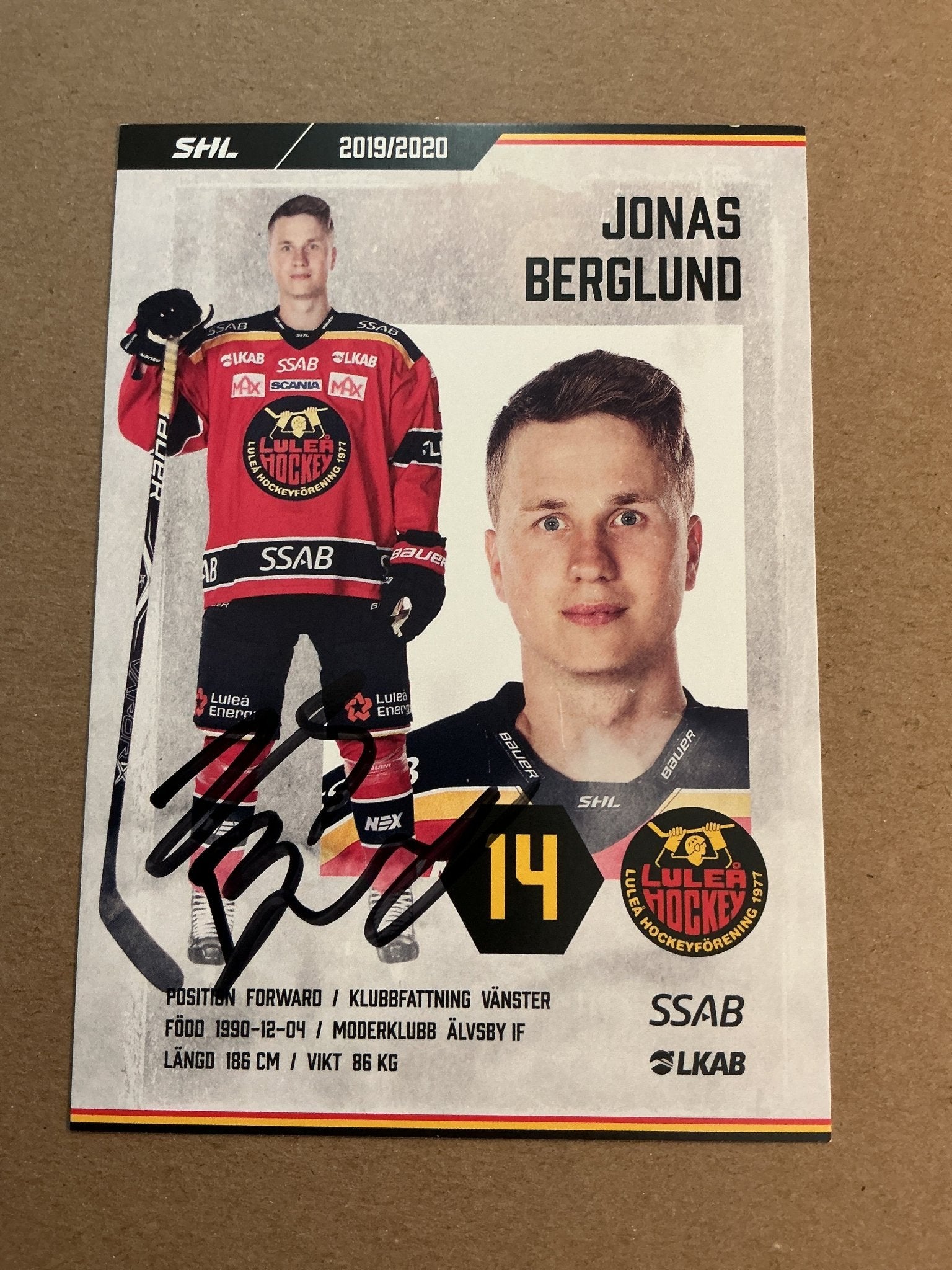 Jonas Berglund, Sweden 🇸🇪 Luleå Hockey 2019/20 hand signed - Autographs-World