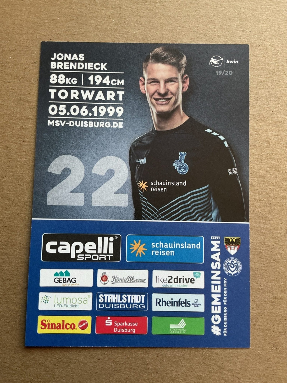 Jonas Brendieck, Germany 🇩🇪 MSV Duisburg 2019/20 hand signed - Autographs-World