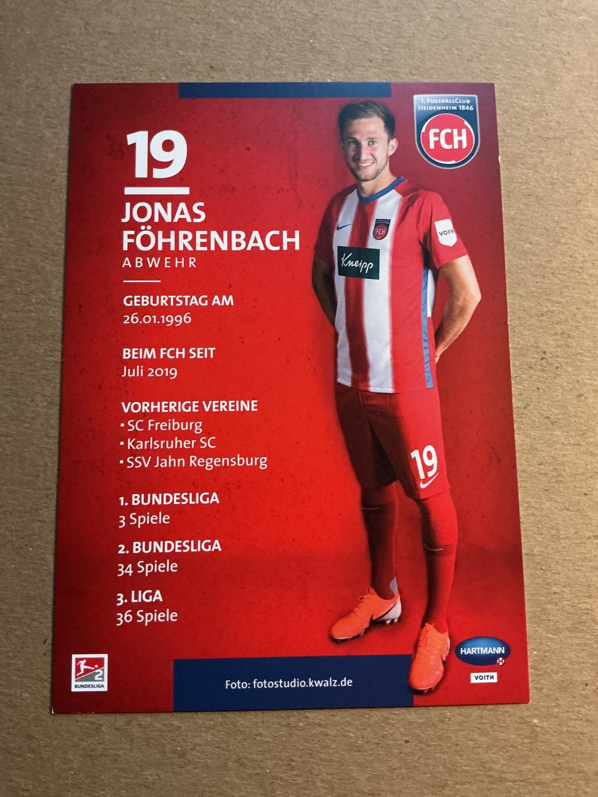 Jonas Führenbach, Germany 🇩🇪 1.FC Heidenheim 2019/20 hand signed - Autographs-World