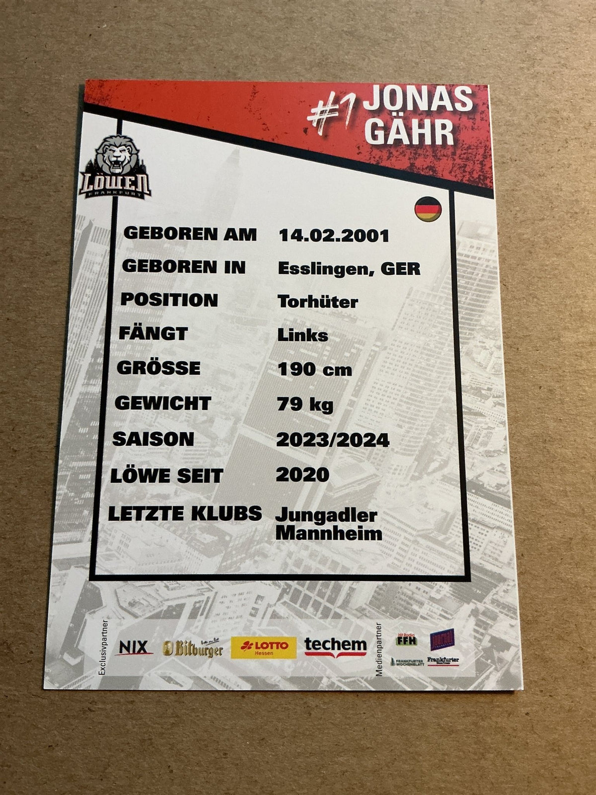 Jonas Gähr, Germany 🇩🇪 Löwen Frankfurt 2023/24 hand signed - Autographs-World