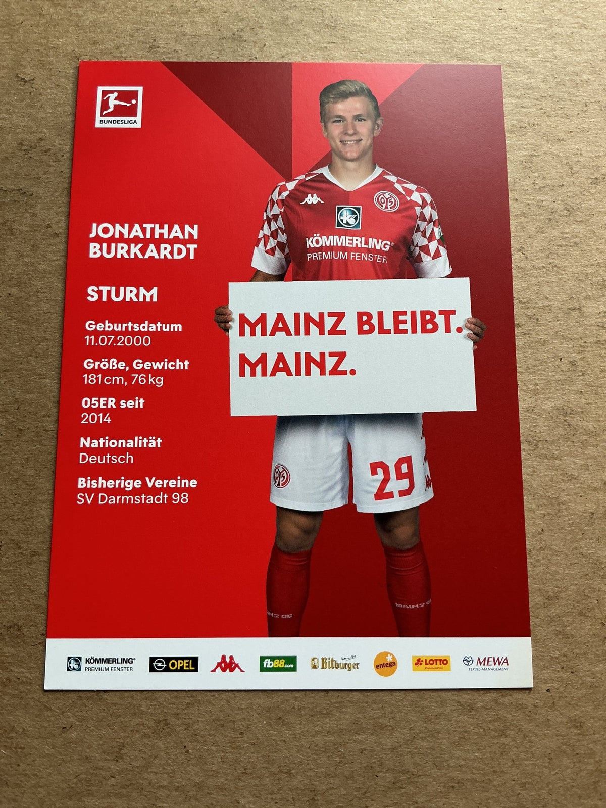 Jonathan Burkhardt, Germany 🇩🇪 FSV Mainz 05 2020/21 hand signed - Autographs-World