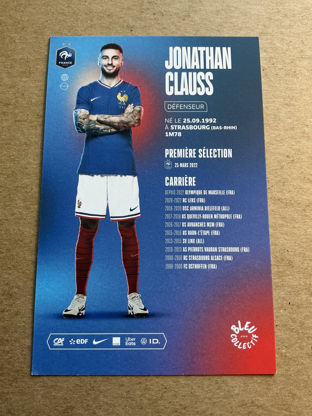 Jonathan Clauss, France 🇫🇷 UEFA Euro 2024 hand signed - Autographs-World