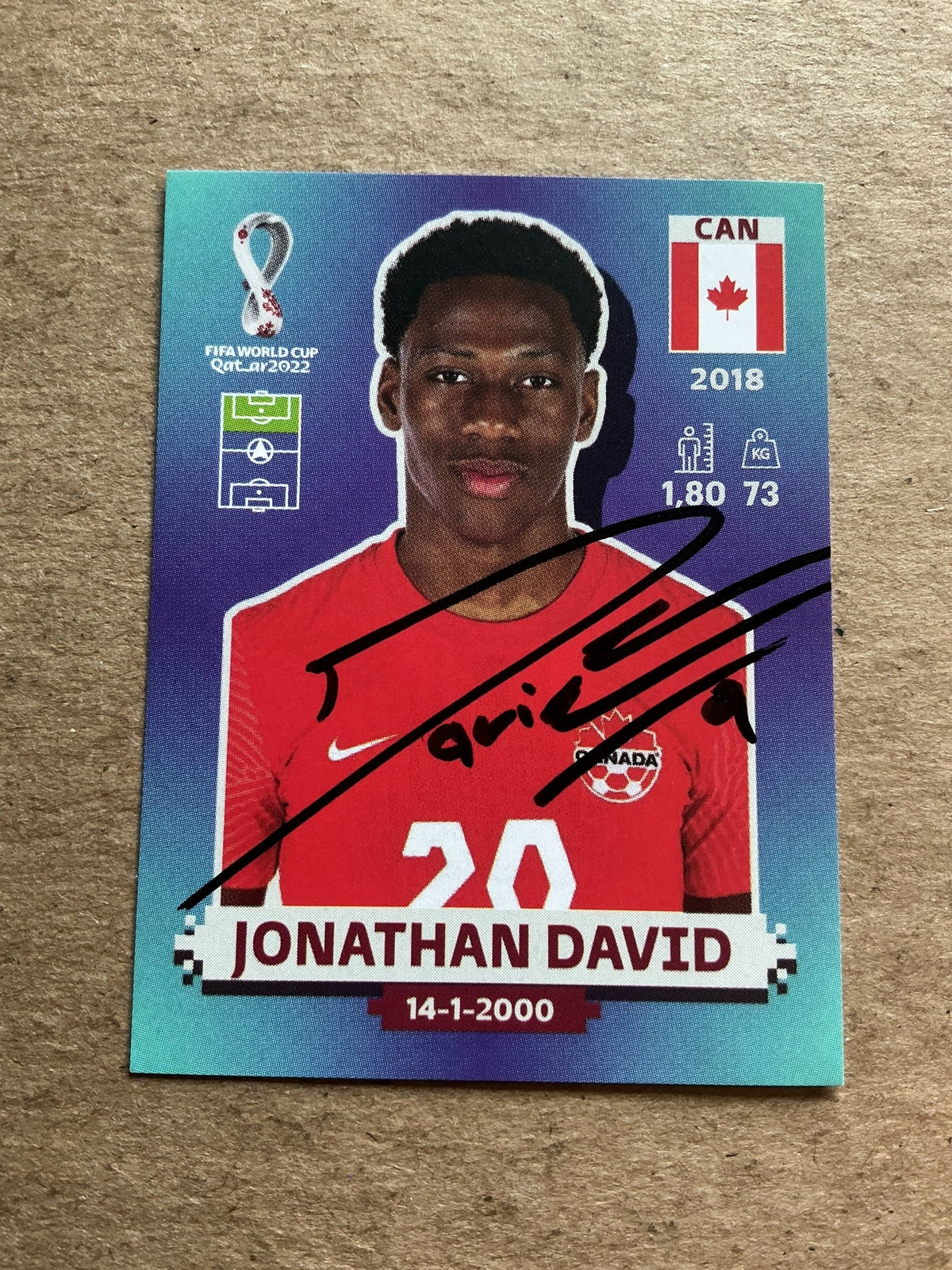 Jonathan David, Canada 🇨🇦 FIFA World Cup 2022 Panini hand signed - Autographs-World